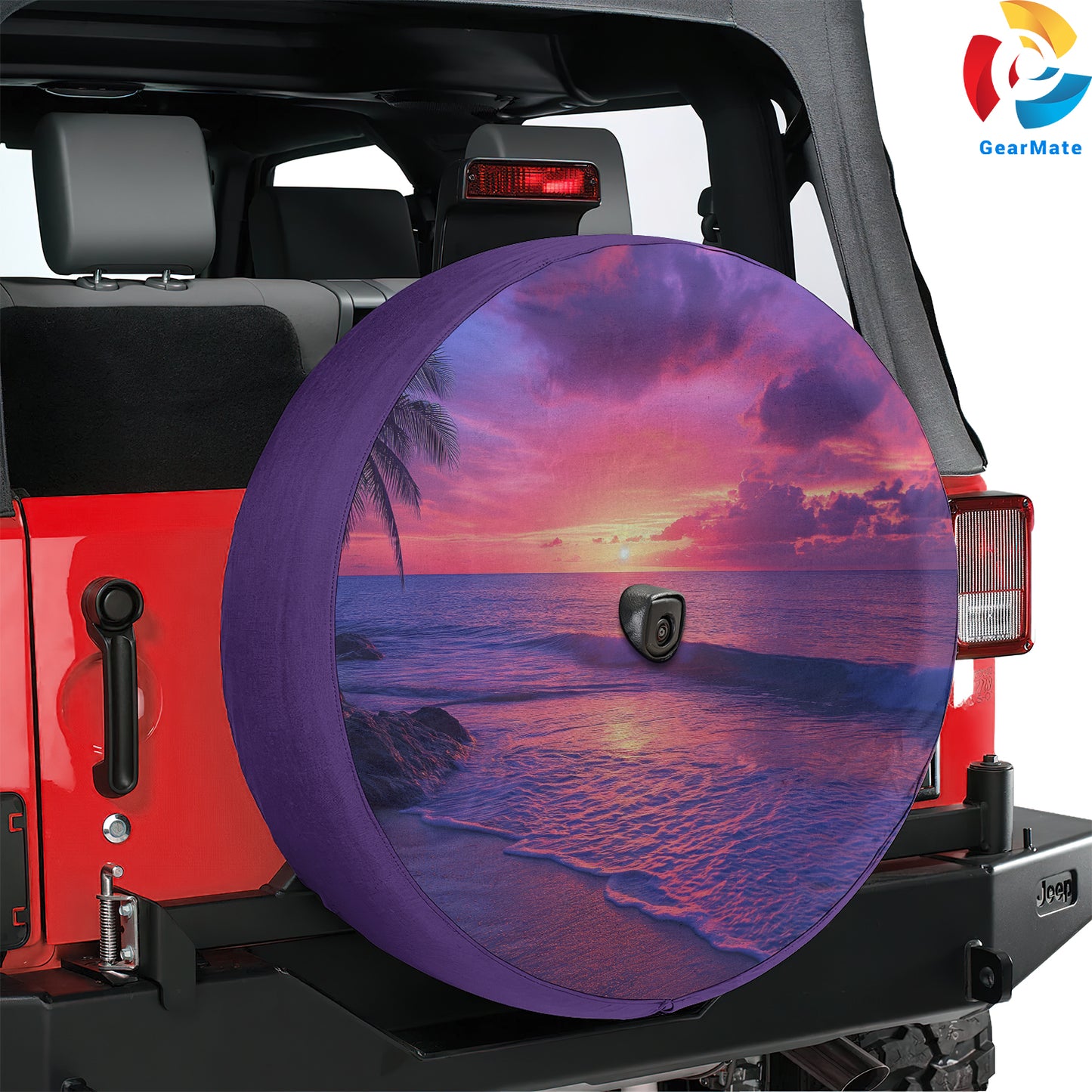 Sunset Tides Wave Spare Tire Cover – Premium Waterproof UV Resistant Protector