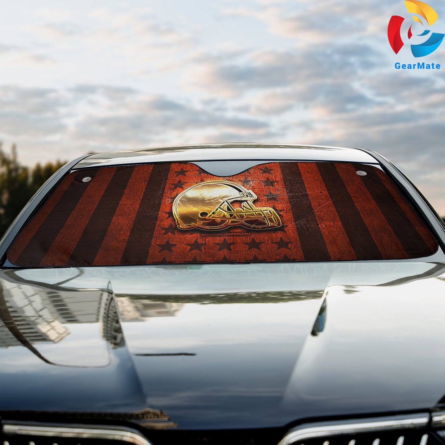 Cleveland Browns NFL Football Gold Helmet Reflective Car Sunshade – Premium Heat & UV Protection, Universal Fit