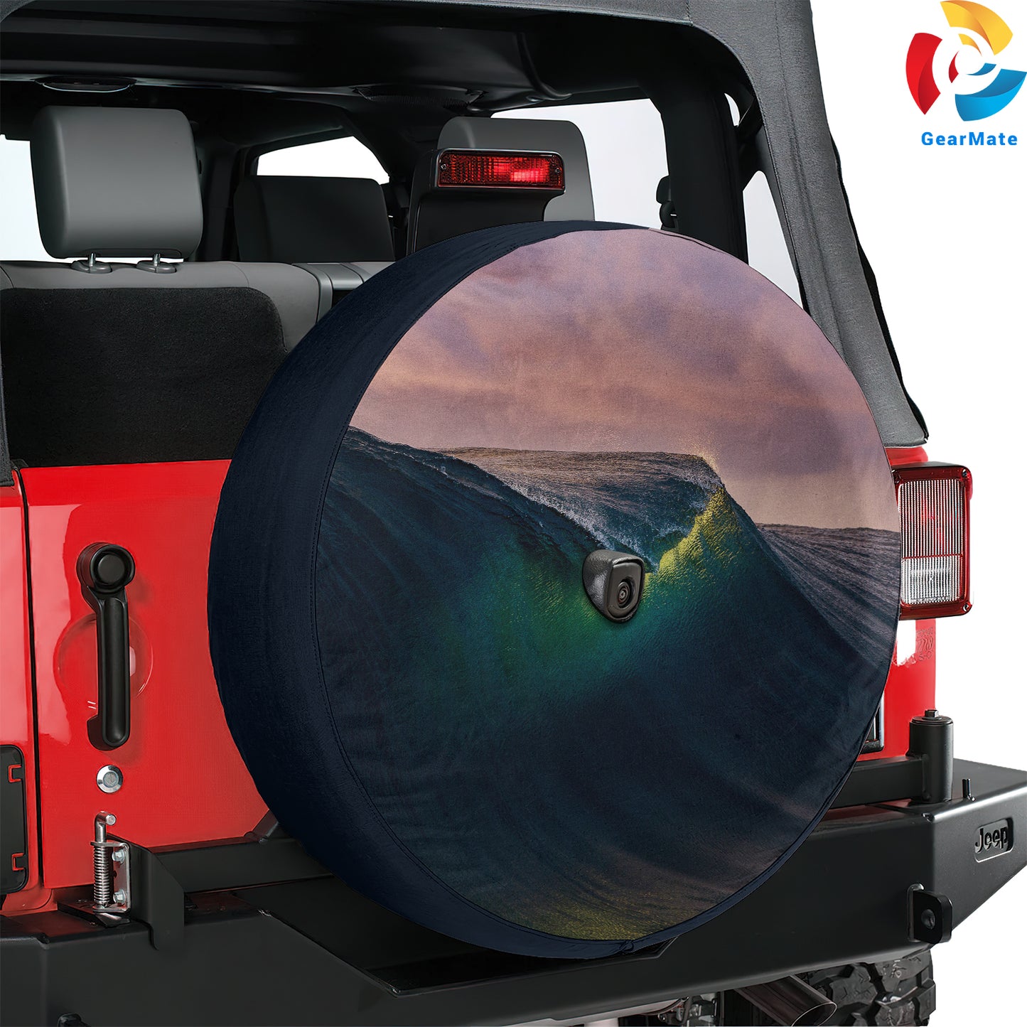 Sunset Tides Wave Spare Tire Cover – Premium Waterproof UV Resistant Protector