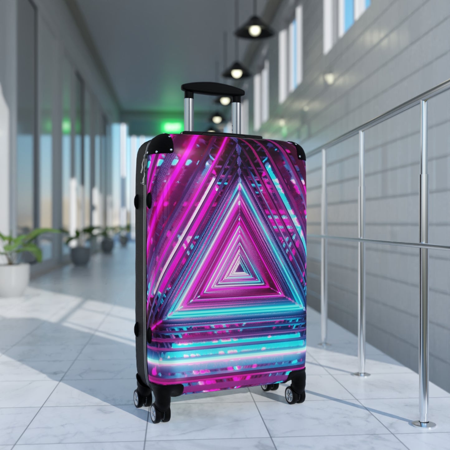 Abstract Neon Triangle Carry-On Suitcase - Stylish Luggage for Travelers