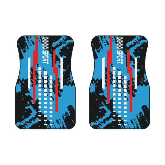 Sport Racing Sport White Car Floor Mats – 2-Piece Front Set, Durable & Stylish, Universal Fit