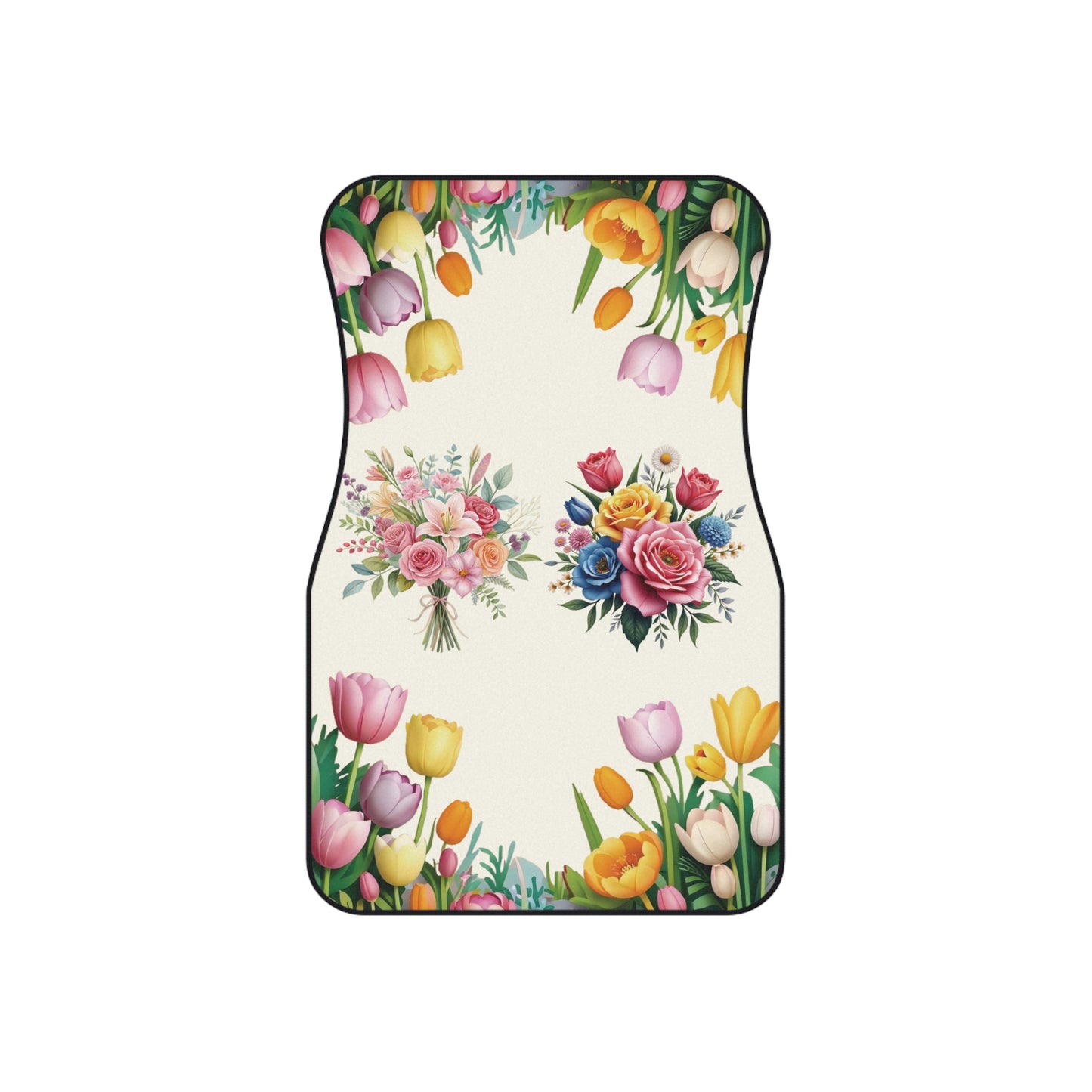 Flowers Colorful Bouquet Car Floor Mats – 2-Piece Front Set, Durable & Stylish, Universal Fit