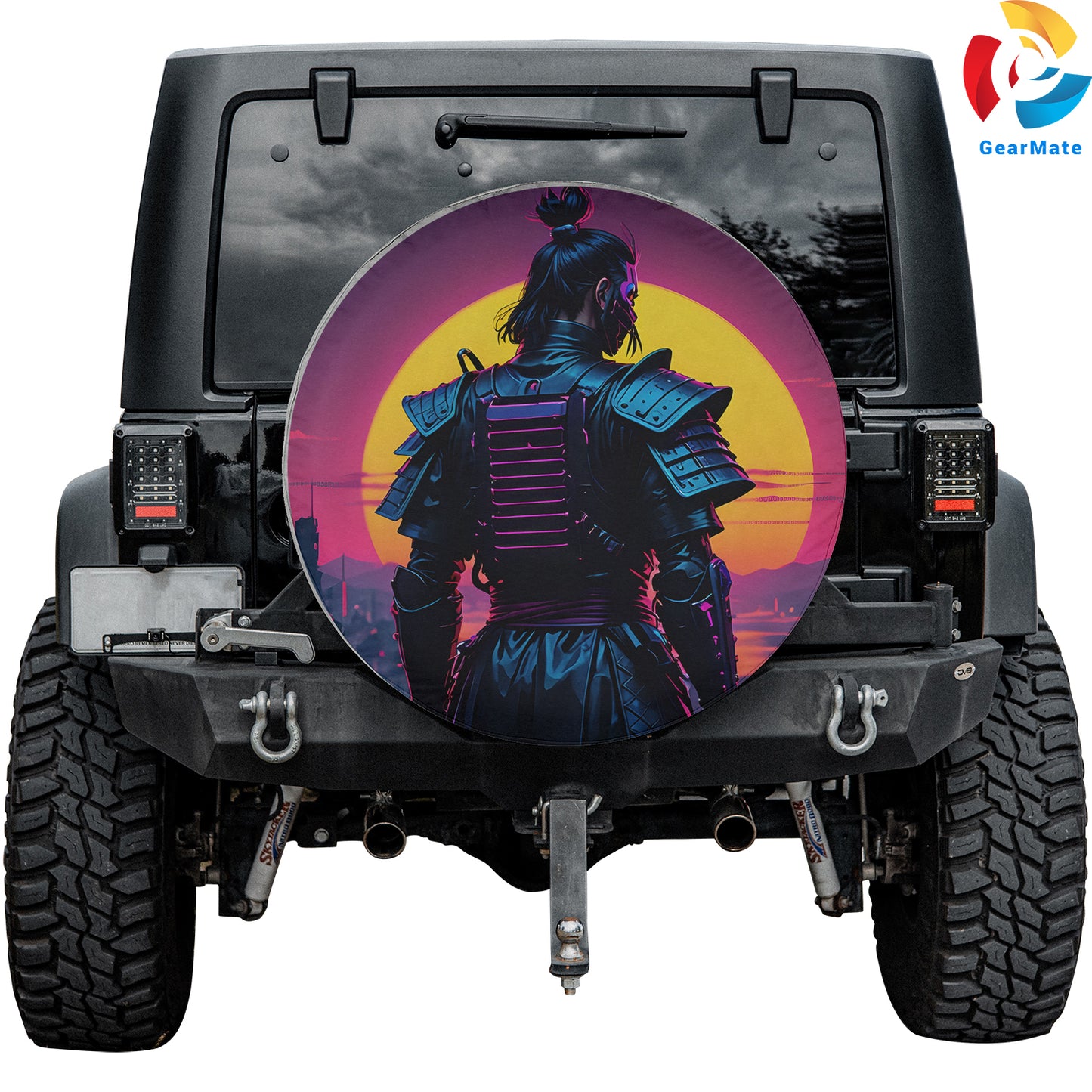Cyberpunk Samurai Sci-Fi Spare Tire Cover – Premium Waterproof UV Resistant Protector