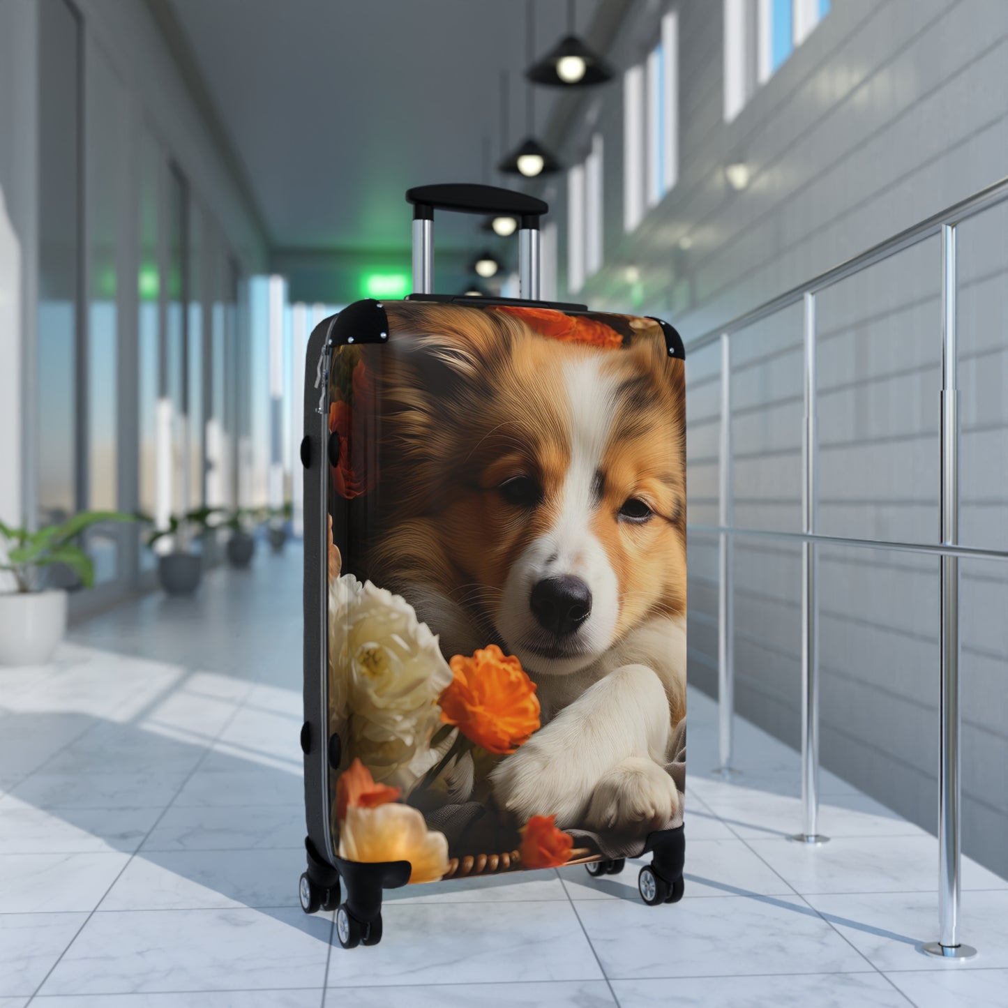 Nature Flowers Floral Cute Dog in Basket Art Carry-On Suitcase - Stylish Luggage for Travelers
