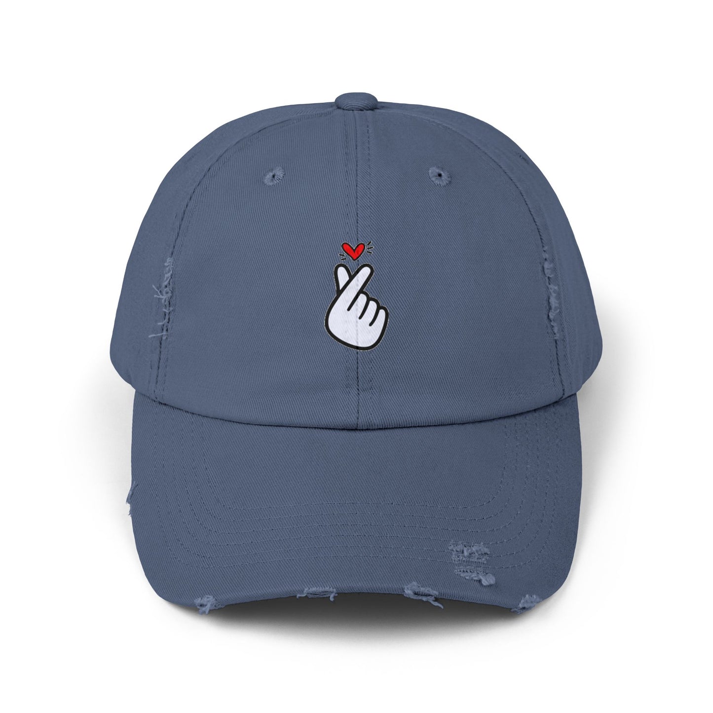 Heart Gesture Vintage Distressed Dad Hat Unisex Adjustable Cotton Twill Baseball Cap for Casual Everyday Wear