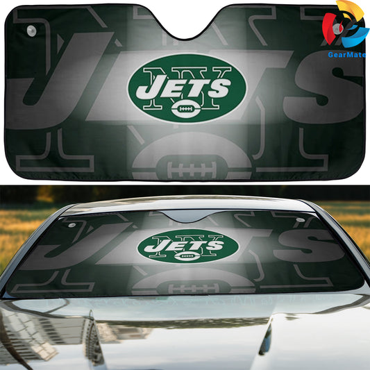 New York Jets NFL Football Logo Shadow Car Cover Reflective Car Sunshade – Premium Heat & UV Protection, Universal Fit