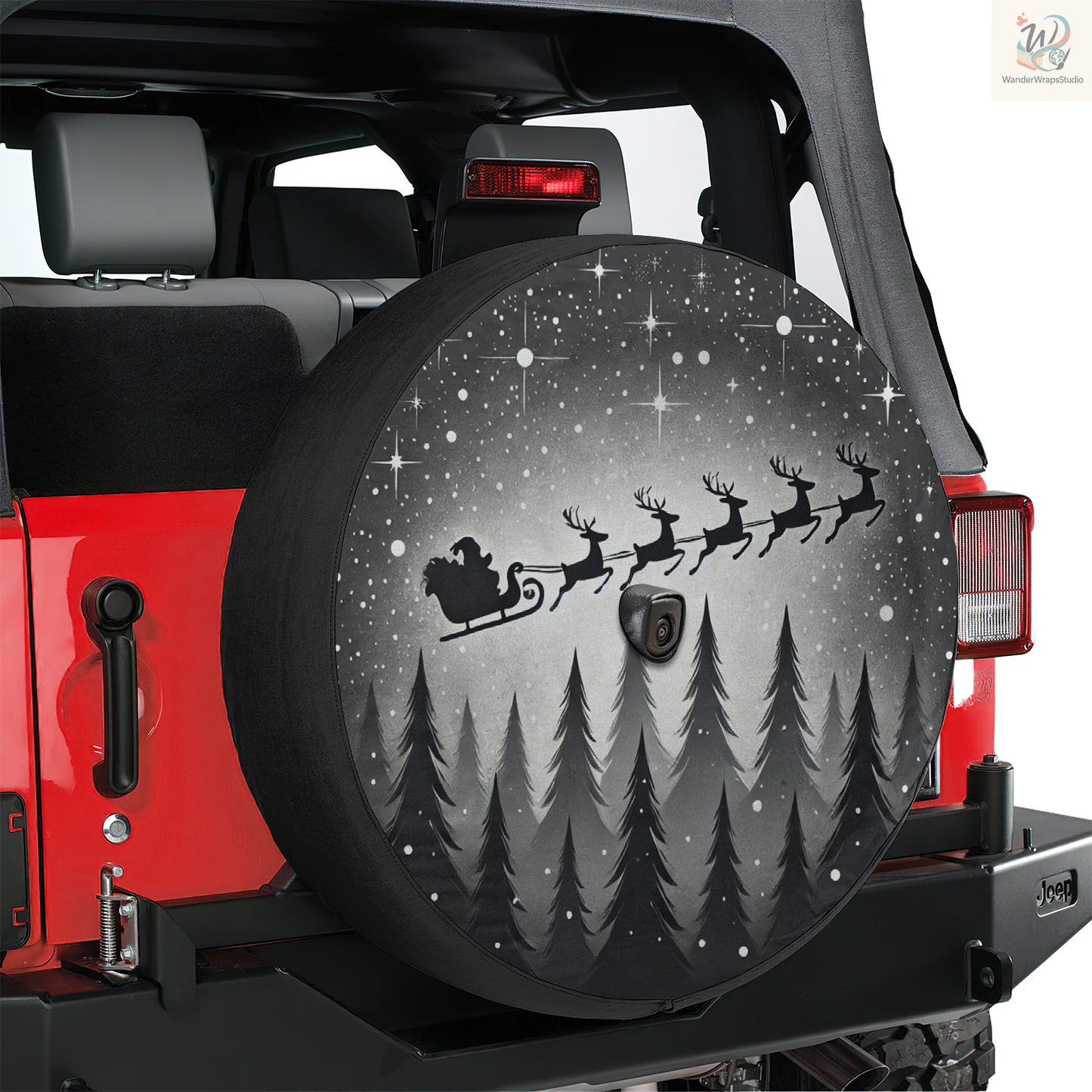 Christmas Black & White Spare Tire Cover – Waterproof UV Resistant Protector with Camera Hole