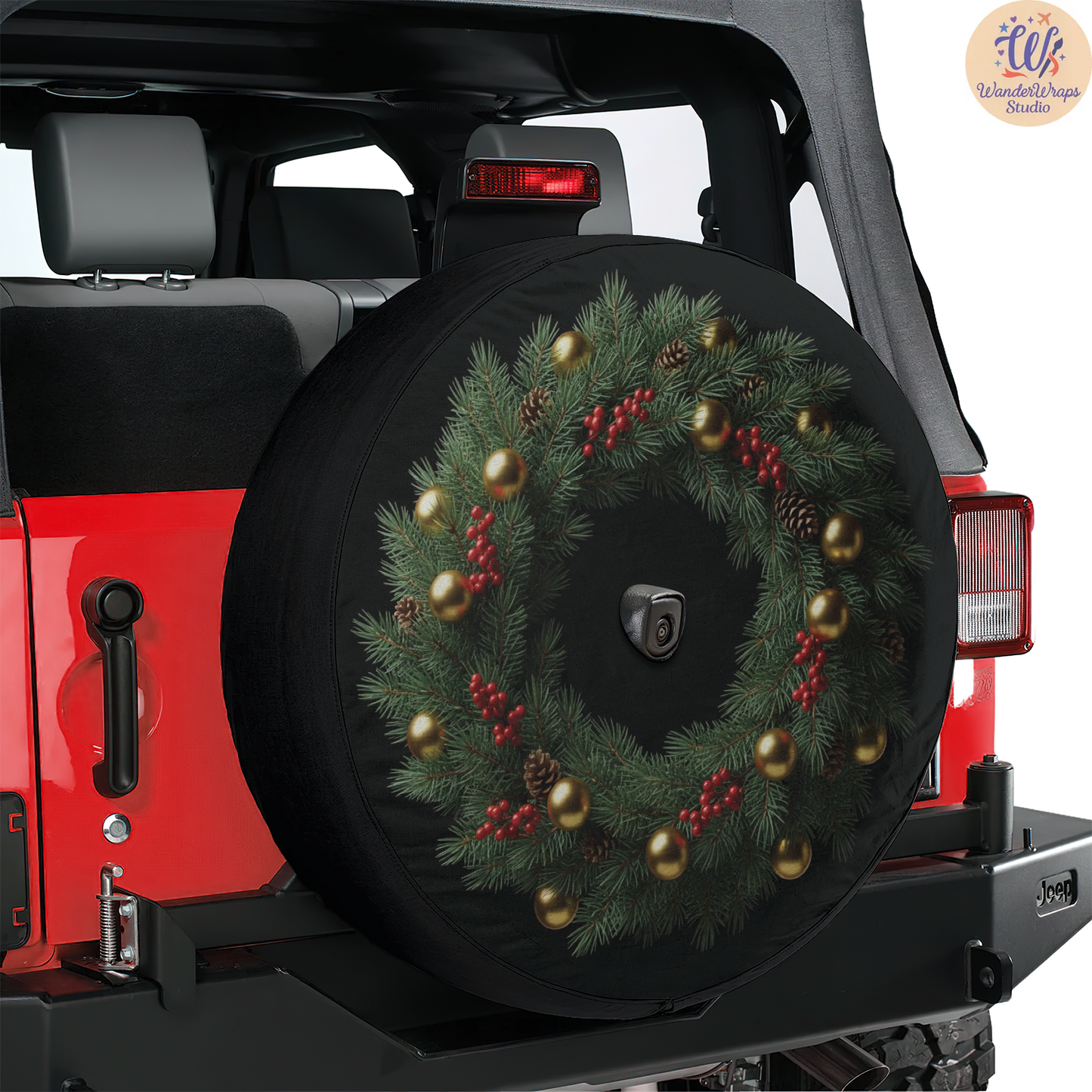 Christmas Wreath Spare Tire Cover – Waterproof UV Resistant Protector with Camera Hole