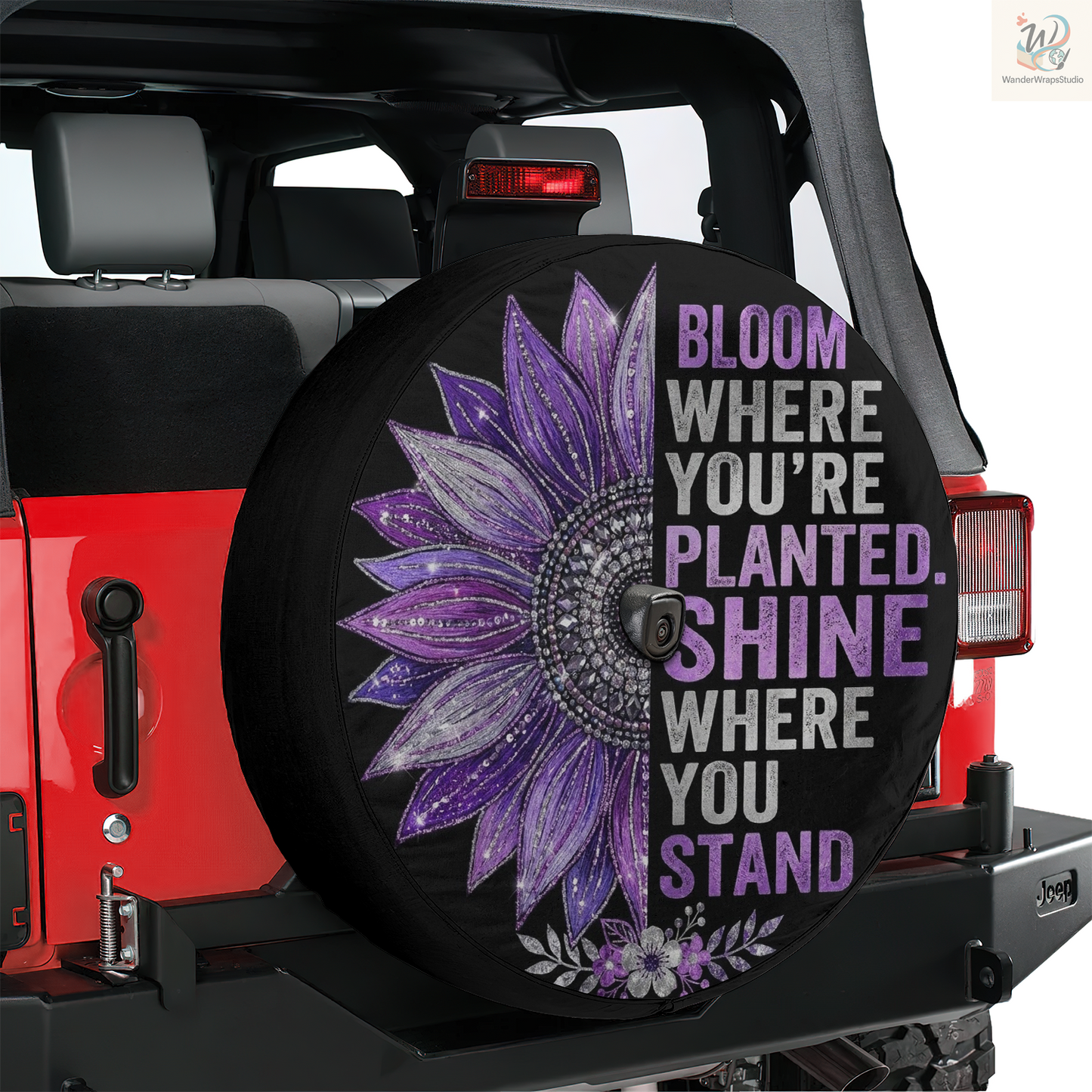 Bloom Where You're Planted Spare Tire Cover – Waterproof UV Resistant Protector with Camera Hole