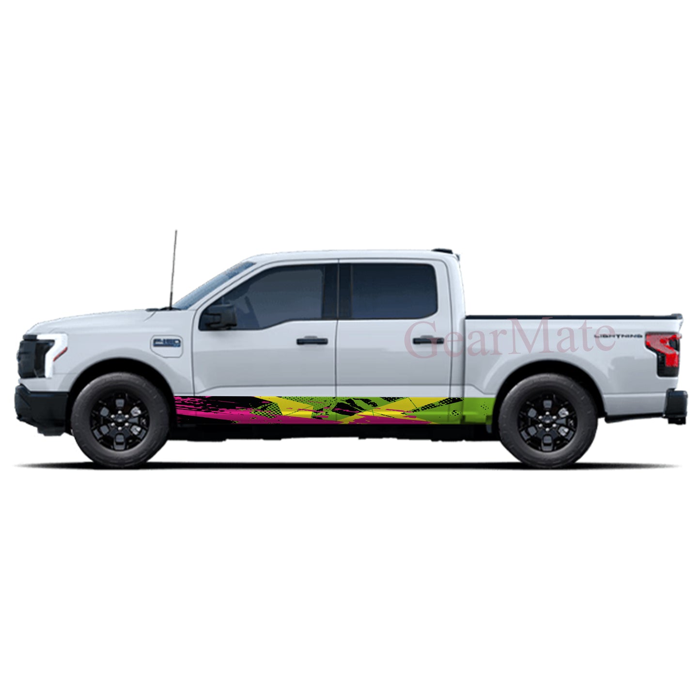 Racing Stripe Green Yellow Rocker Panel Graphic Decal Kit (Left & Right Sides) - High Quality Vinyl for Trucks & SUVs