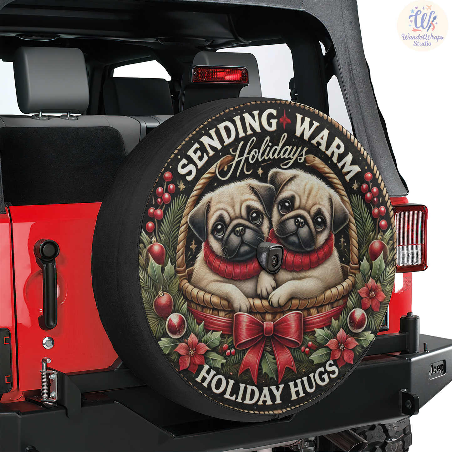 Sending Warm Holidays Spare Tire Cover – Waterproof UV Resistant Protector with Camera Hole