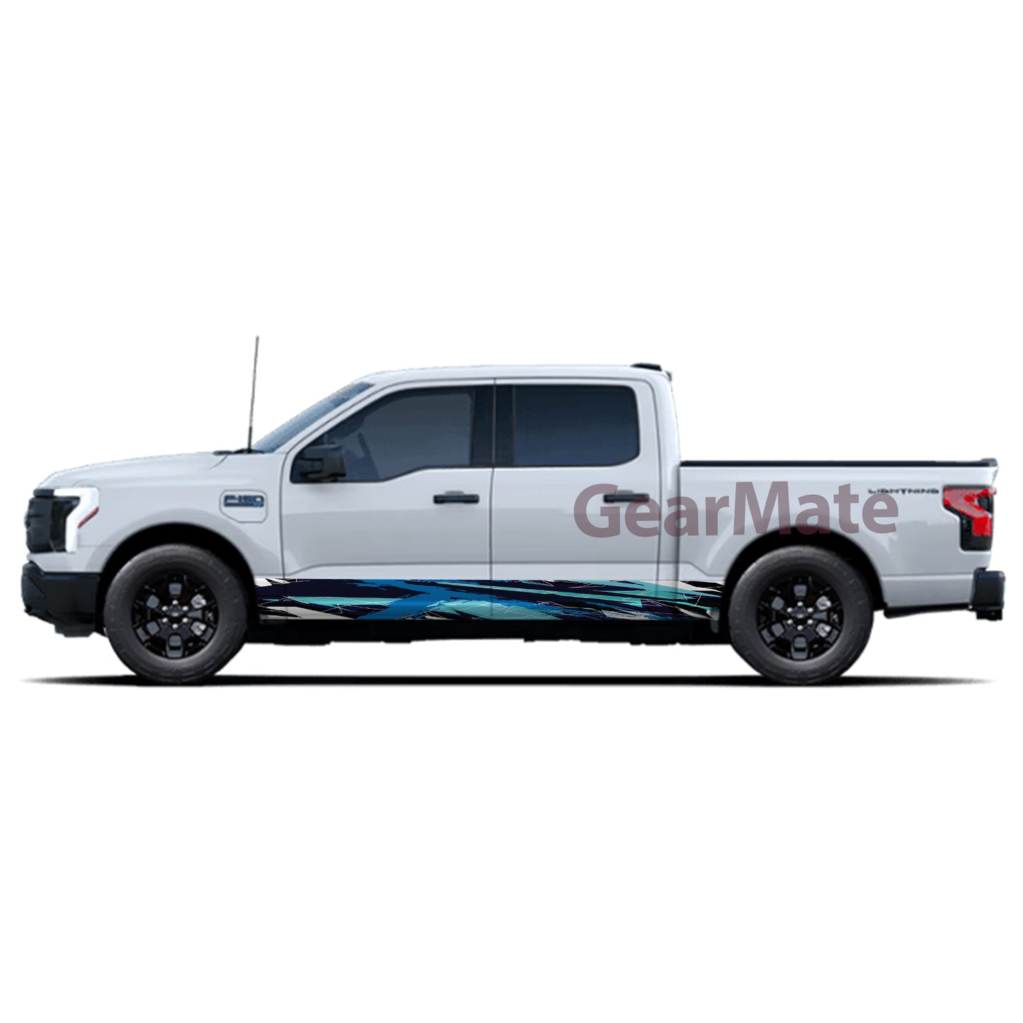 Racing Light Blue Rocker Panel Graphic Decal Kit (Left & Right Sides) - High Quality Vinyl for Trucks & SUVs