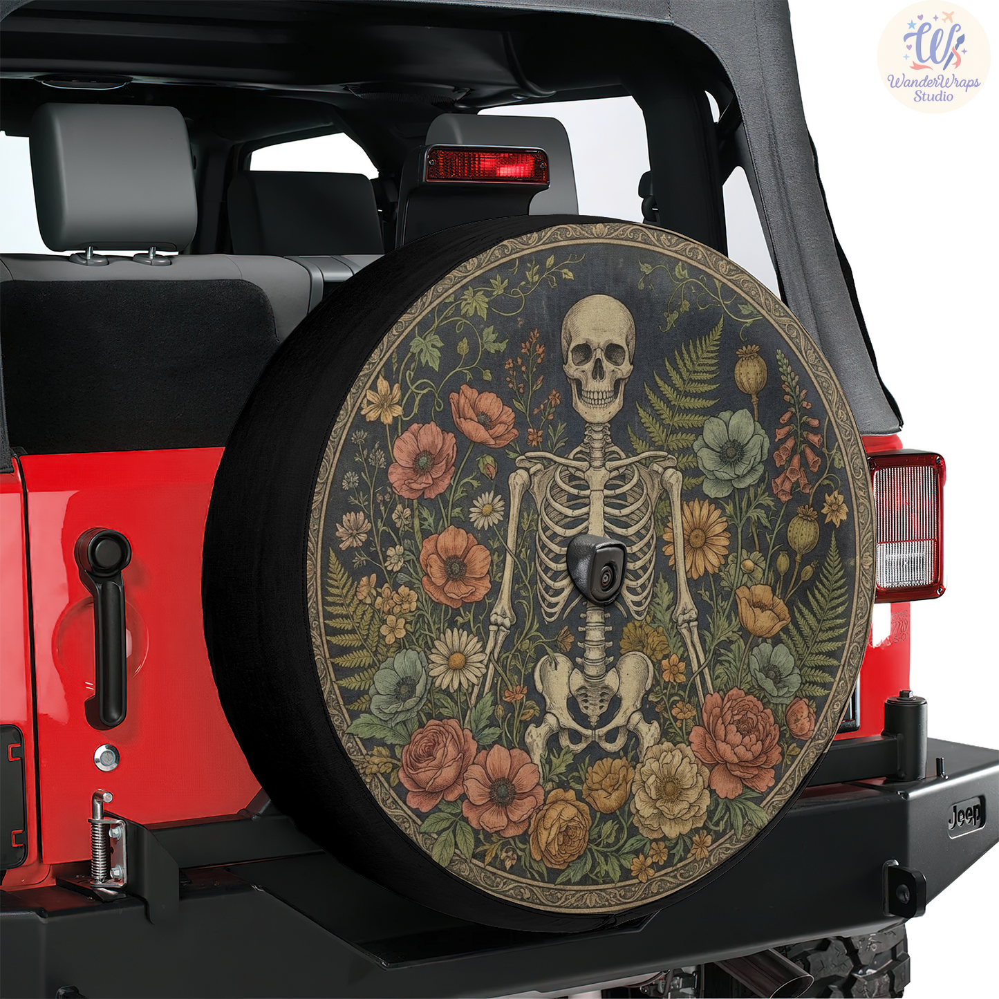 Vintage Botanical Skeleton Spare Tire Cover – Waterproof UV Resistant Protector with Camera Hole