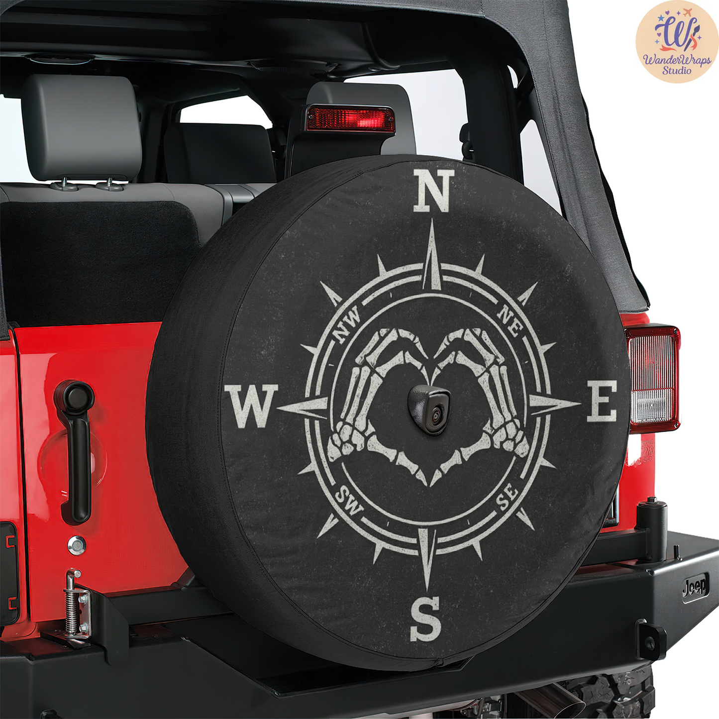 Skeleton Heart Hand Spare Tire Cover – Waterproof UV Resistant Protector with Camera Hole