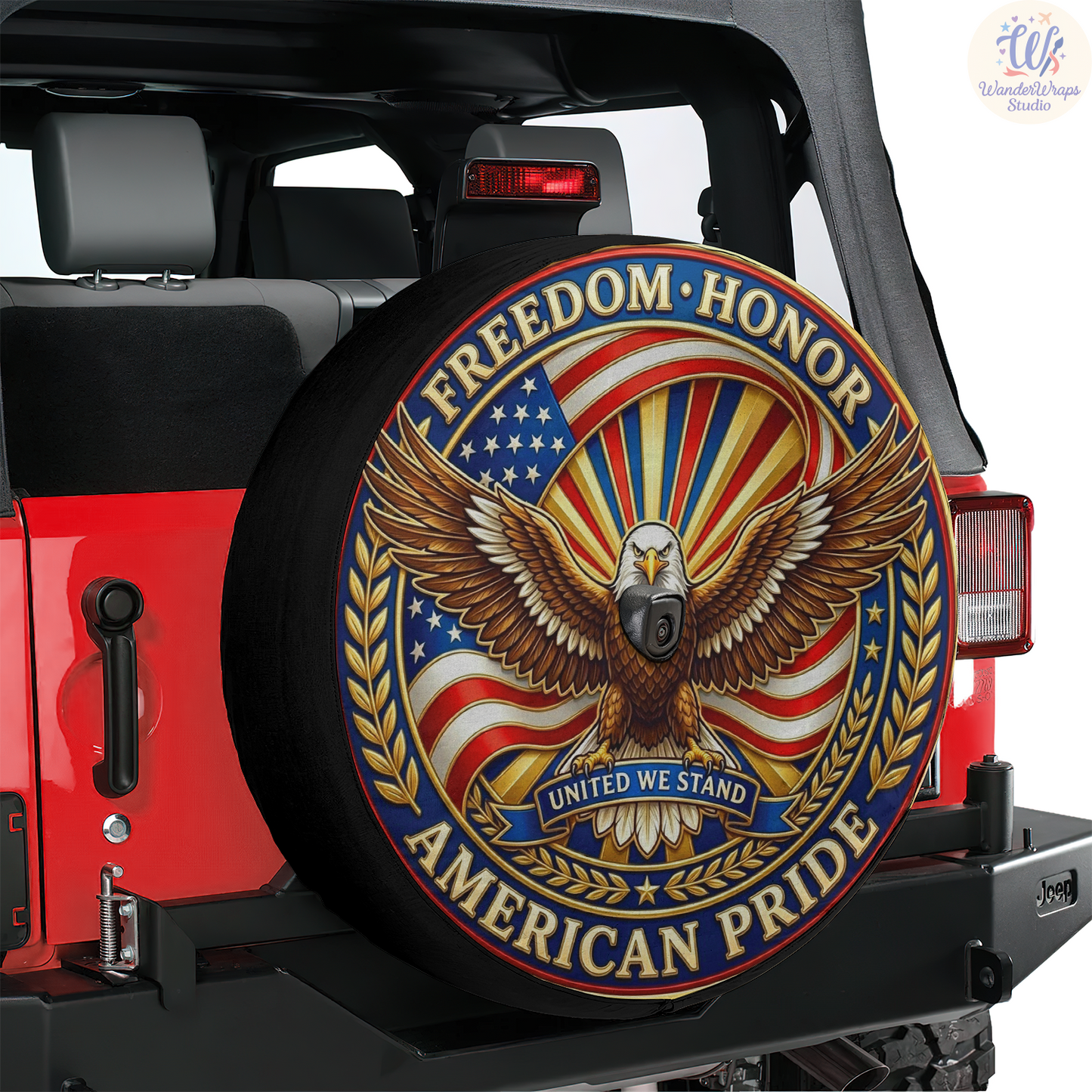 American Pride Spare Tire Cover – Waterproof UV Resistant Protector with Camera Hole