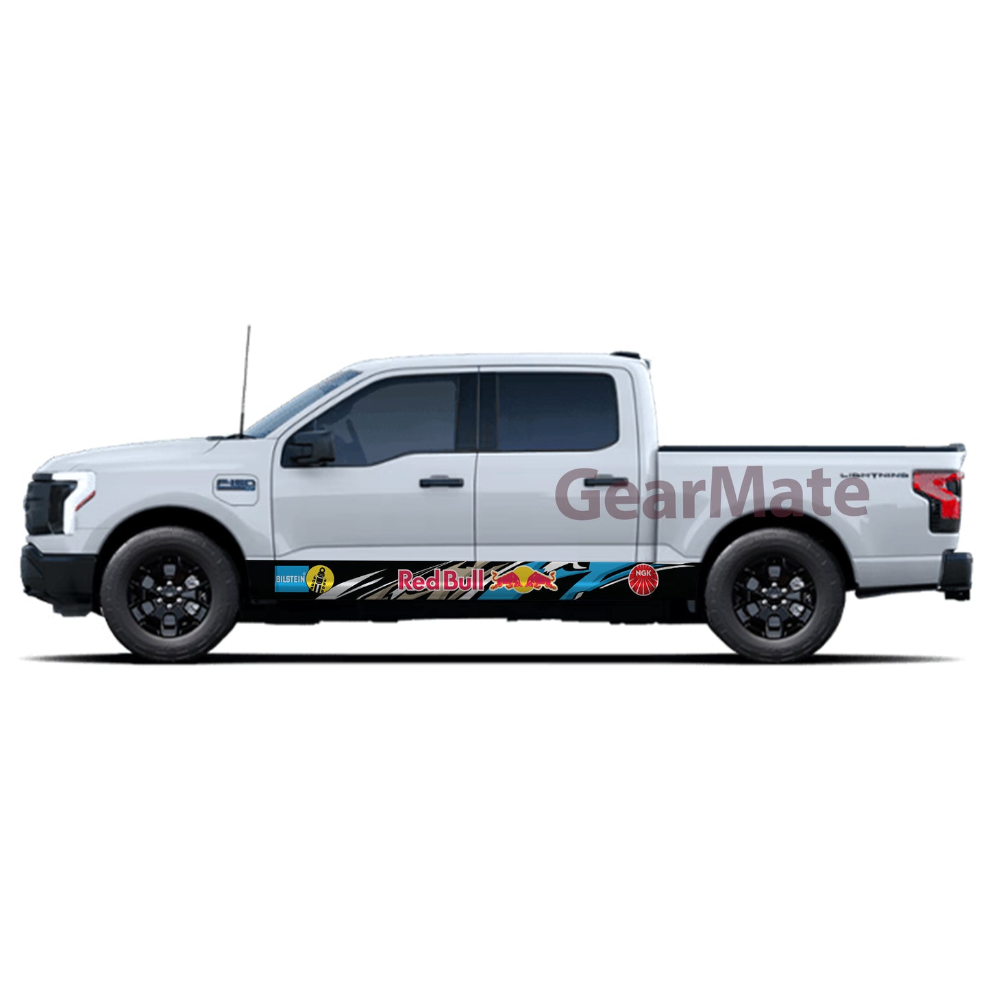 Racing Blue Red Bull Rocker Panel Graphic Decal Kit (Left & Right Sides) - High Quality Vinyl for Trucks & SUVs