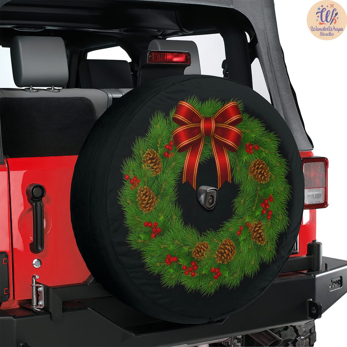 Christmas Bow Spare Tire Cover – Waterproof UV Resistant Protector with Camera Hole