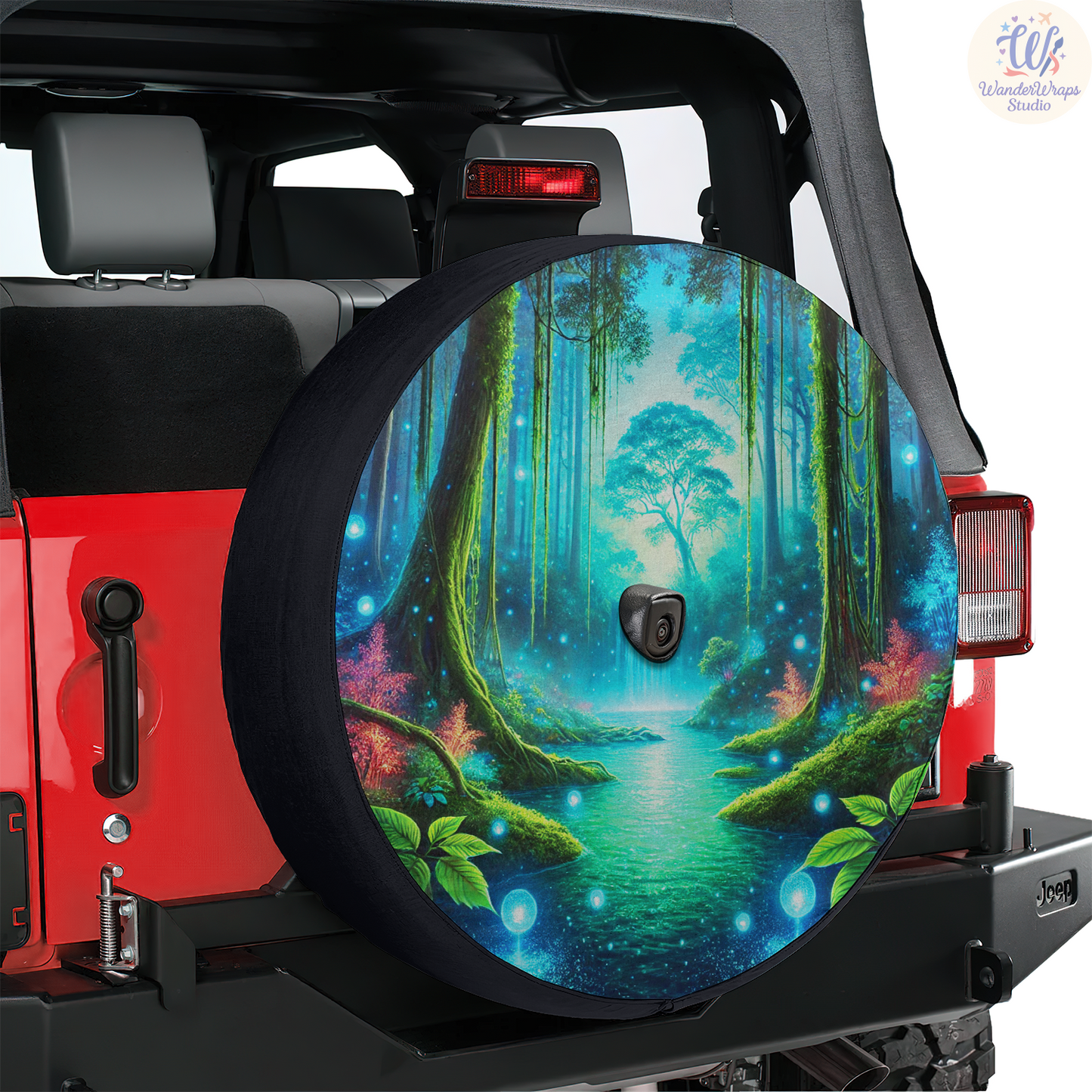 Magical Forest Scene Spare Tire Cover – Waterproof UV Resistant Protector with Camera Hole