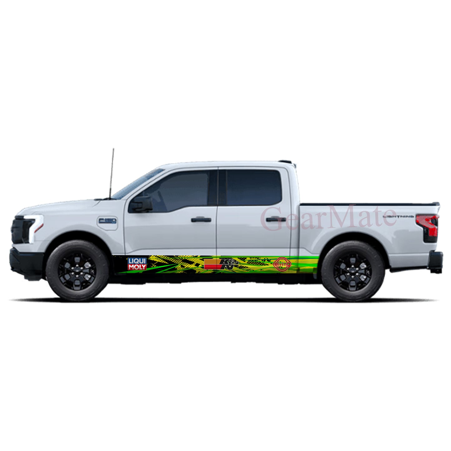 Green Yellow Liqui Moly  Stripes Rocker Panel Graphic Decal Kit (Left & Right Sides) - High Quality Vinyl for Trucks & SUVs