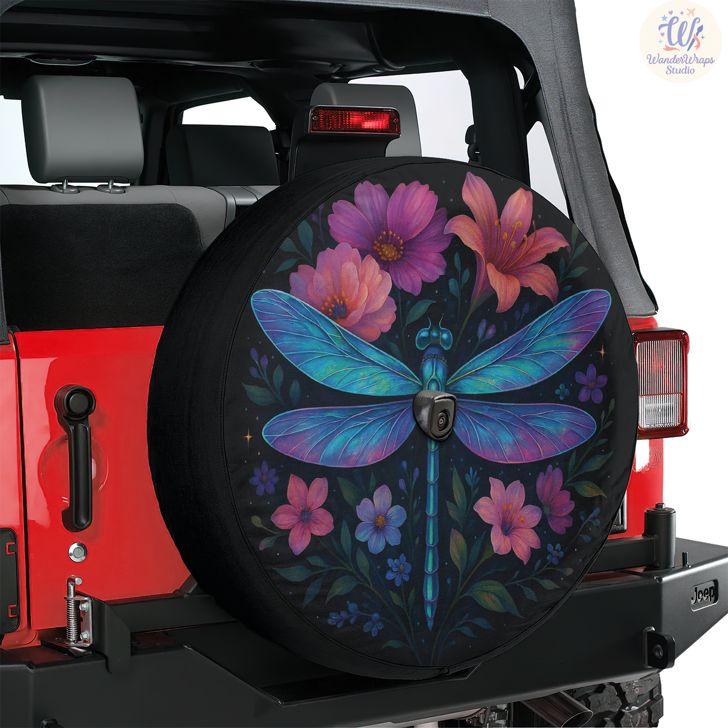 Floral Dragon Spare Tire Cover – Waterproof UV Resistant Protector with Camera Hole