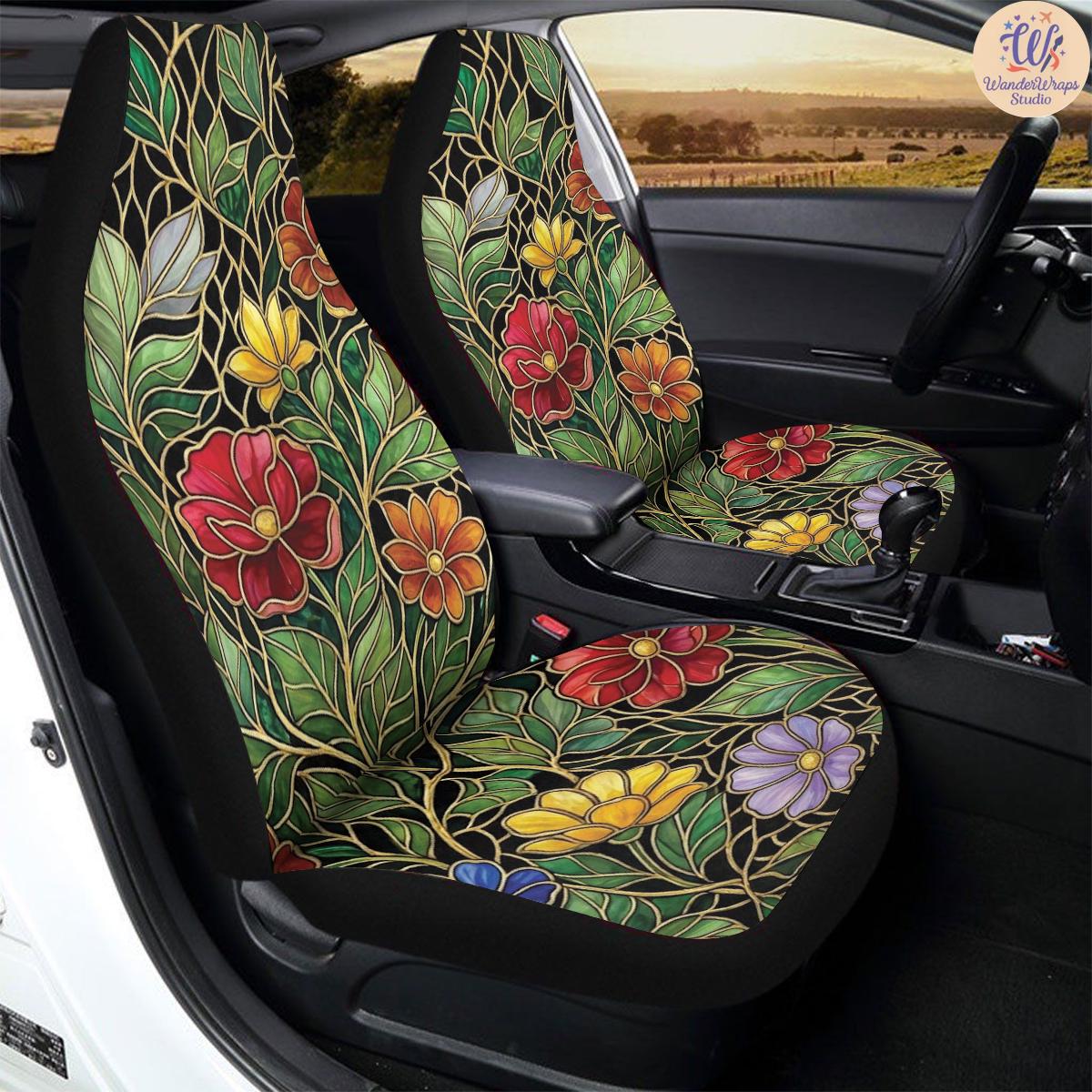 Mosaic Garden Jewel Floral Pattern Car Seat Covers – High Quality Graphic and Polar Fleece Protector Set