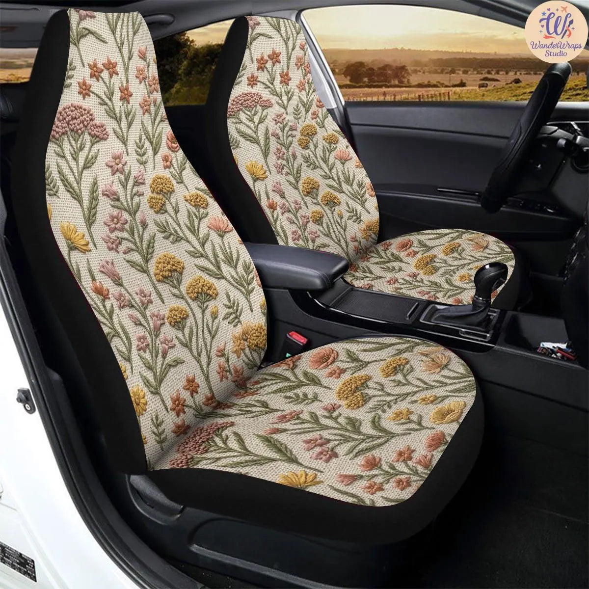 Vintage Meadow Wildflower Car Seat Covers – High Quality Graphic and Polar Fleece Protector Set
