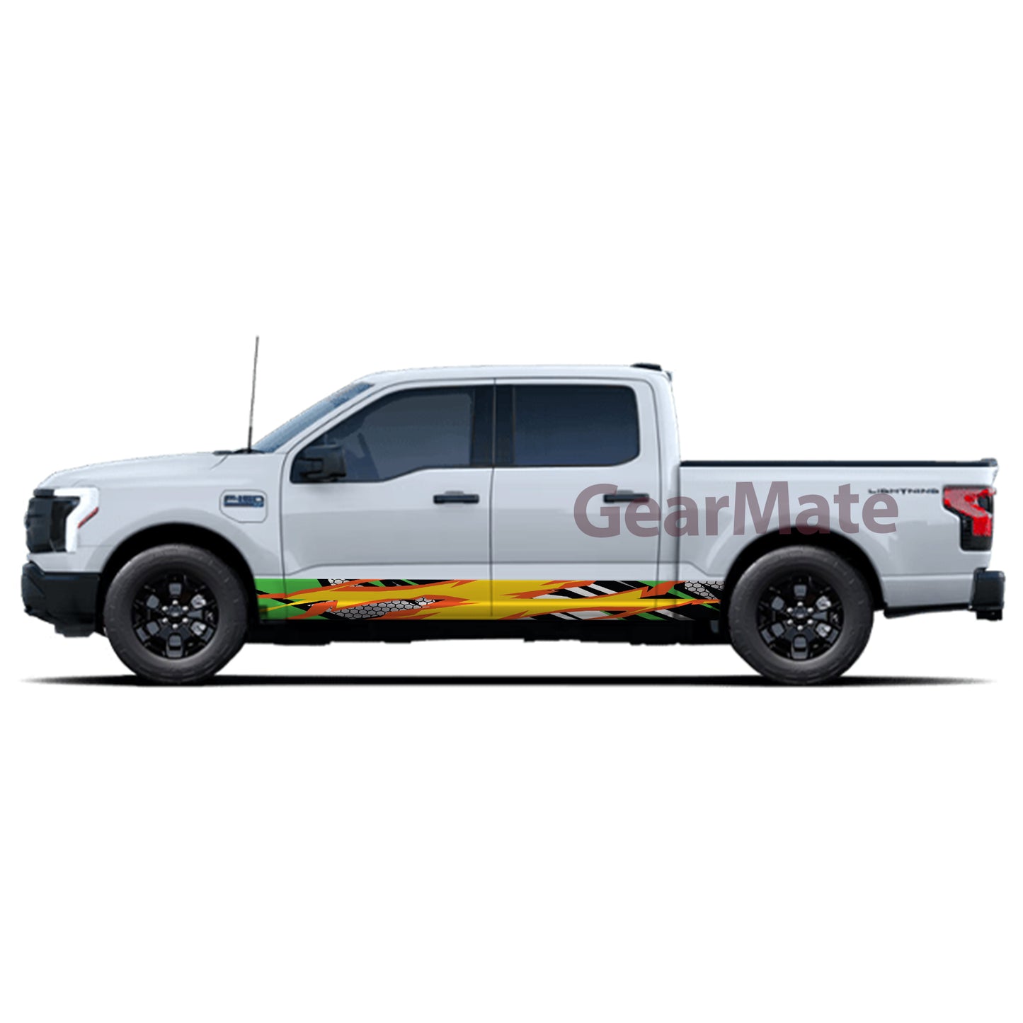 Racing Fire Yellow Green Rocker Panel Graphic Decal Kit (Left & Right Sides) - High Quality Vinyl for Trucks & SUVs