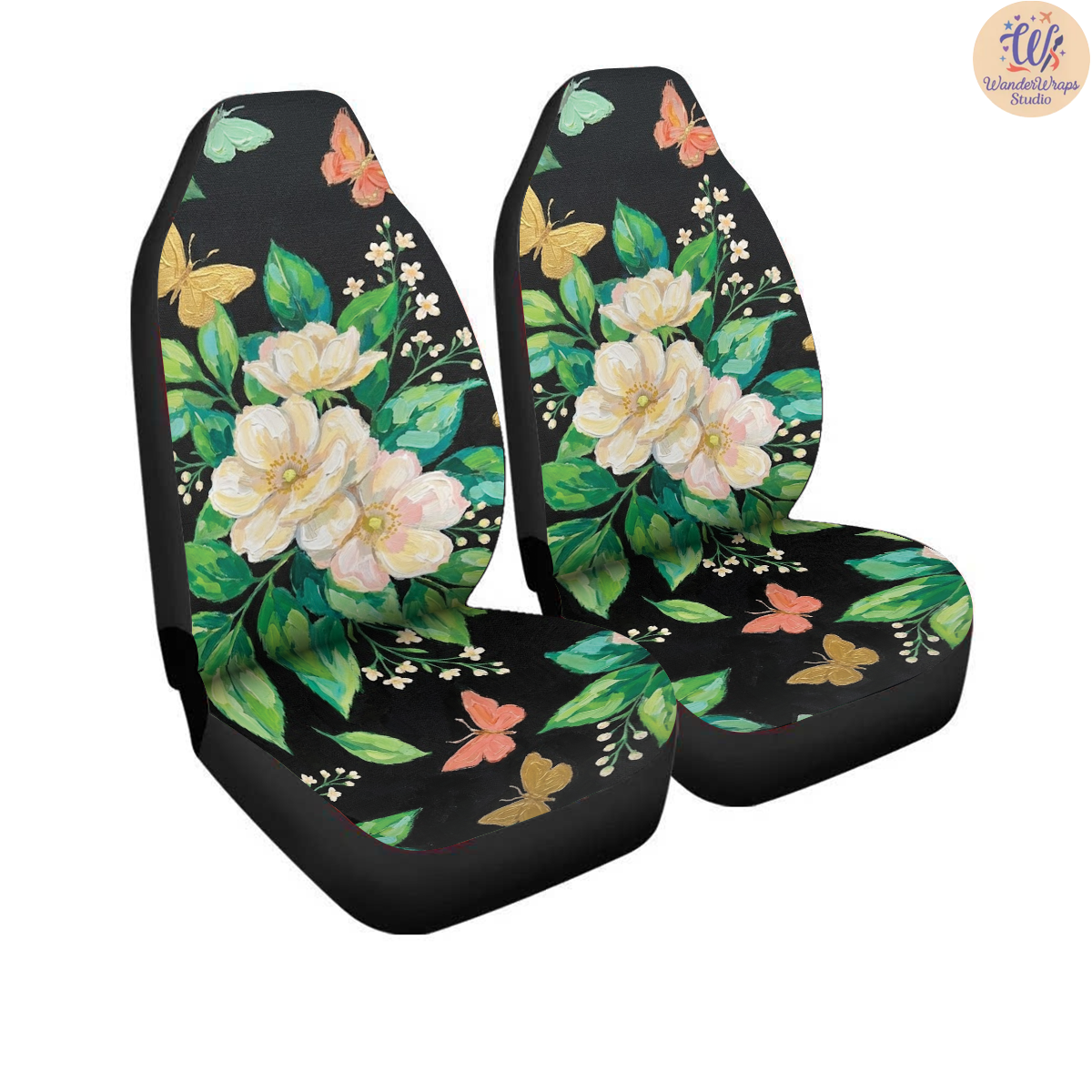 Midnight Botanical Elegance Painting Car Seat Covers – High Quality Graphic and Polar Fleece Protector Set