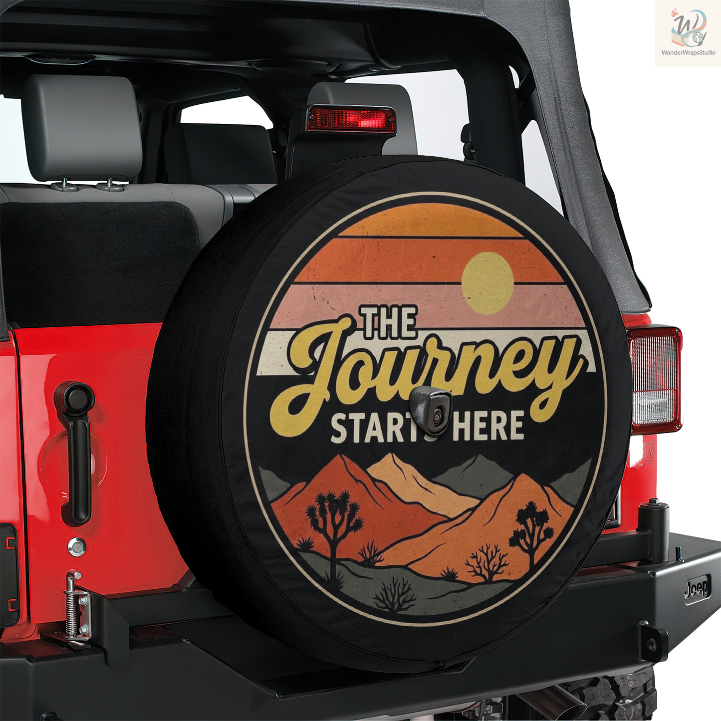 The Journey Starts Here Spare Tire Cover – Waterproof UV Resistant Protector with Camera Hole