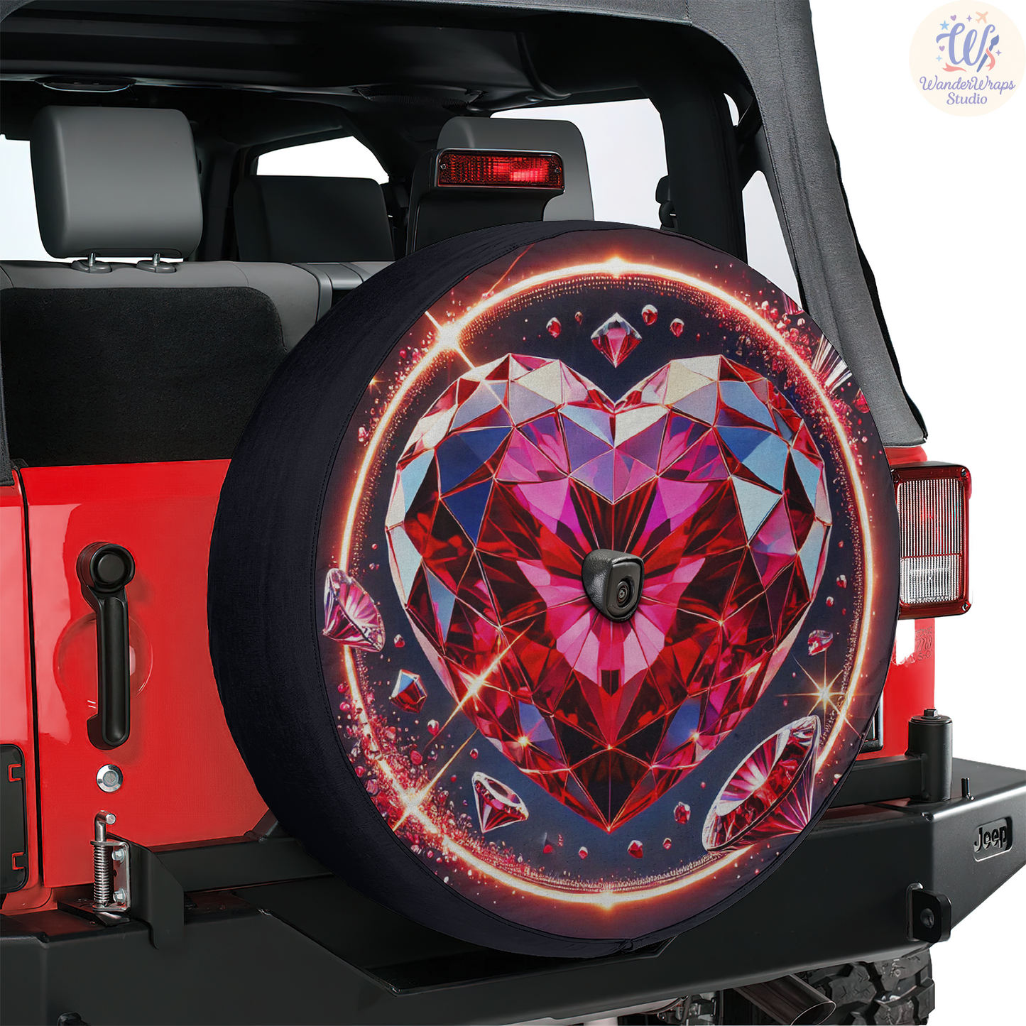Gemstone Heart Spare Tire Cover – Waterproof UV Resistant Protector with Camera Hole