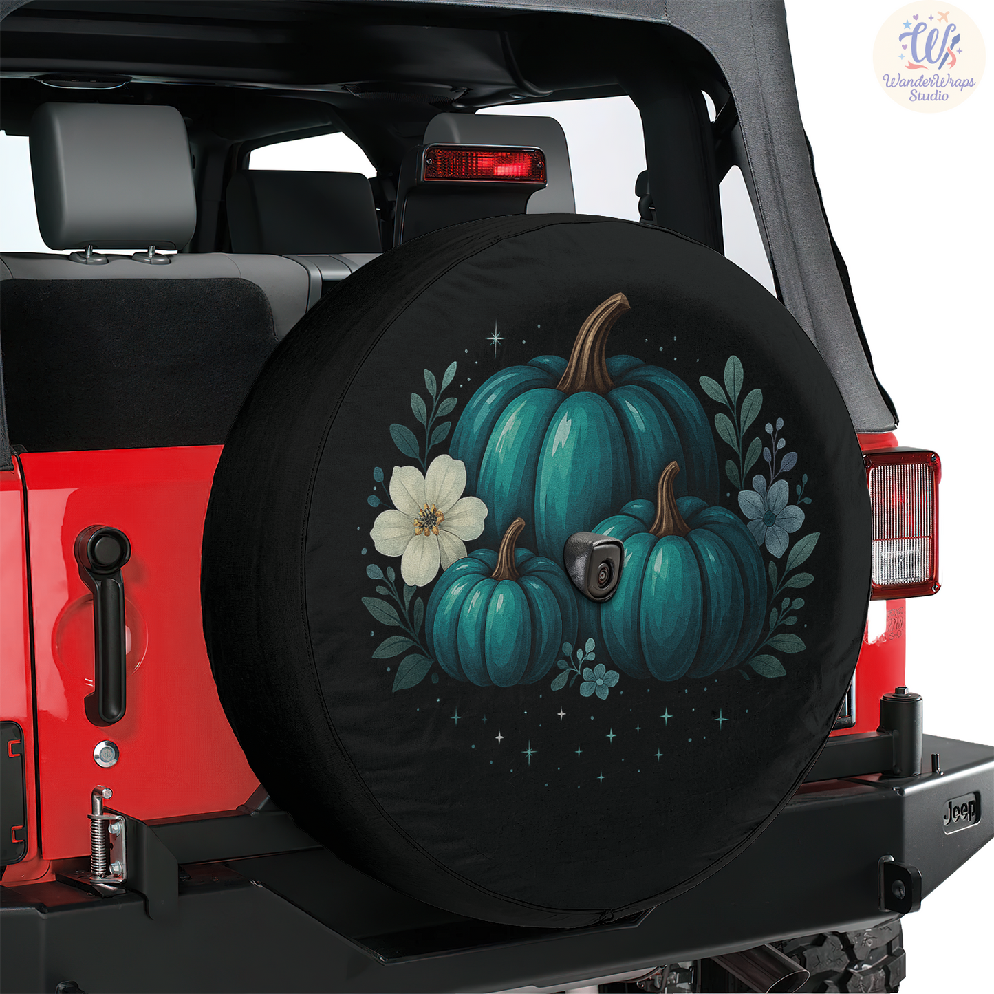 Pumpkins In Teal Spare Tire Cover – Waterproof UV Resistant Protector with Camera Hole