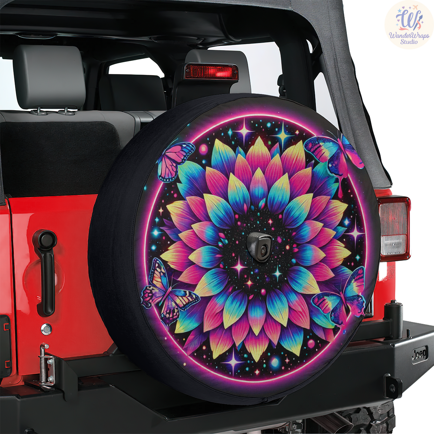 Sunflowers Petals Neon Spare Tire Cover – Waterproof UV Resistant Protector with Camera Hole