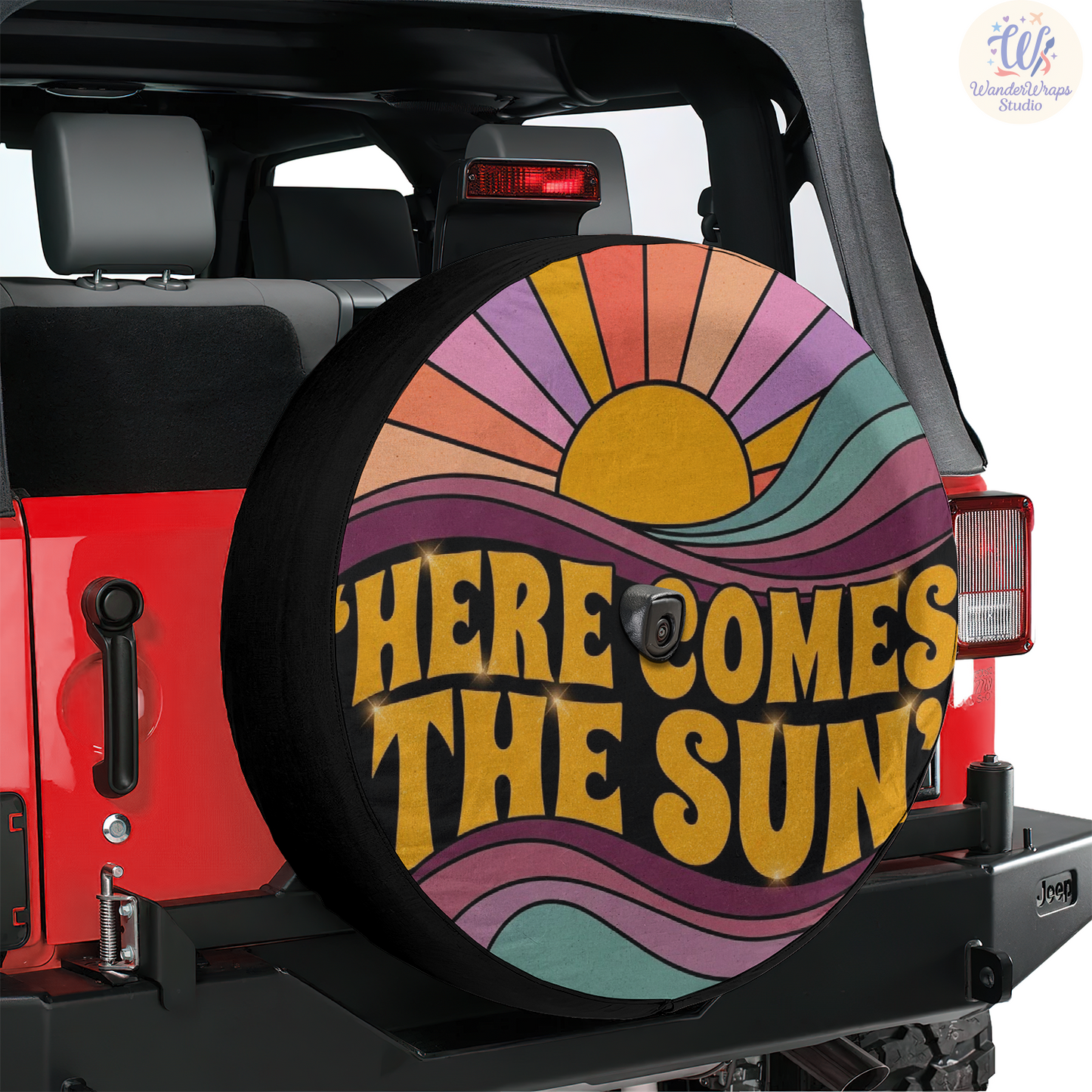 Here Comes The Sun Spare Tire Cover – Waterproof UV Resistant Protector with Camera Hole