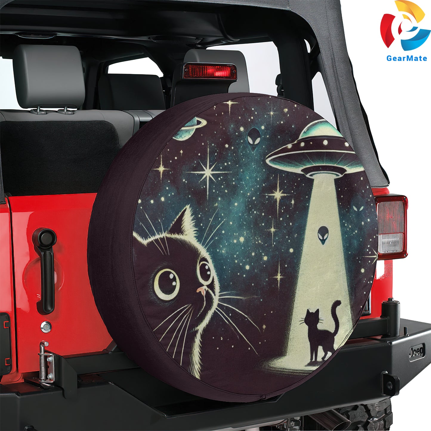 Cat and UFOs Spare Tire Cover – Premium Waterproof UV Resistant Protector