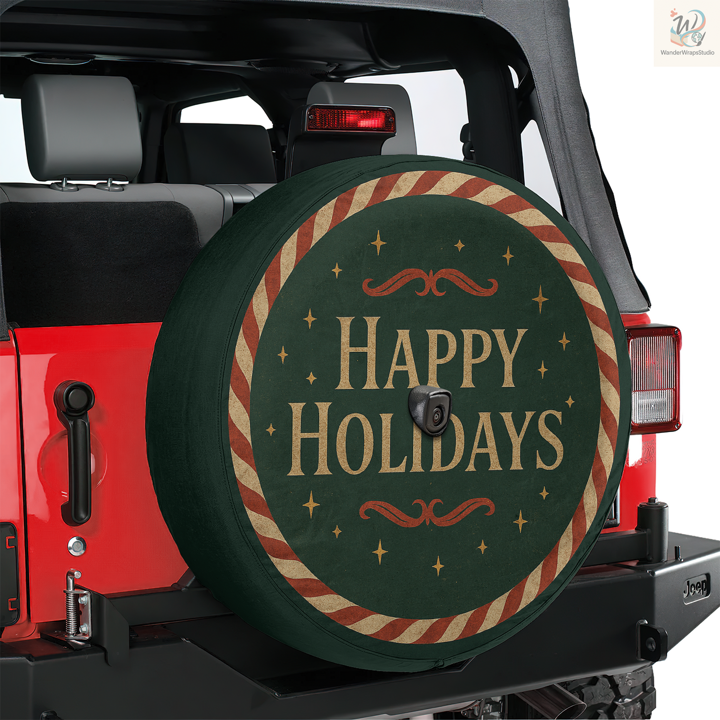 Happy Holidays Spare Tire Cover – Waterproof UV Resistant Protector with Camera Hole