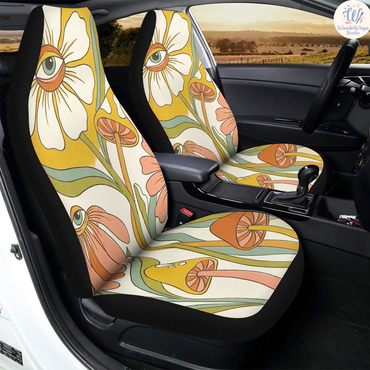 Groovy Garden Gaze Car Seat Covers – High Quality Graphic and Polar Fleece Protector Set