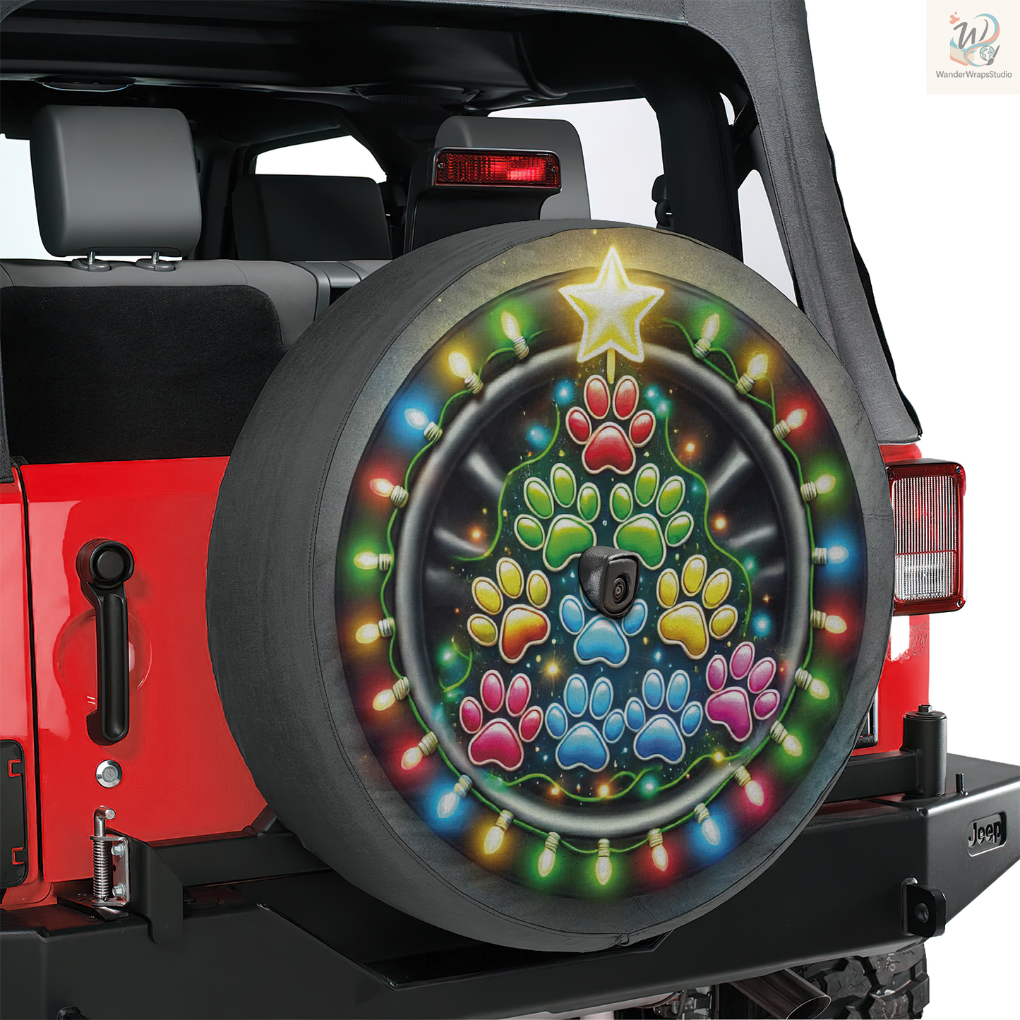Paws Glowing Like Lights Spare Tire Cover – Waterproof UV Resistant Protector with Camera Hole