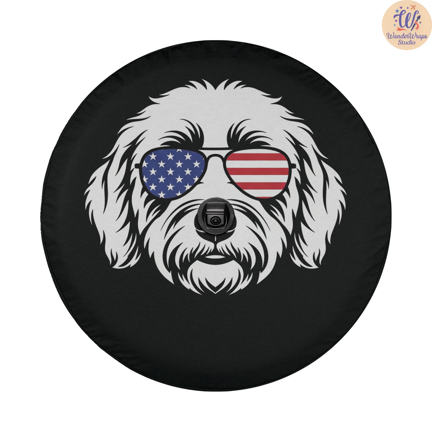 Fluffy Goldendoodle Dog Spare Tire Cover – Waterproof UV Resistant Protector with Camera Hole