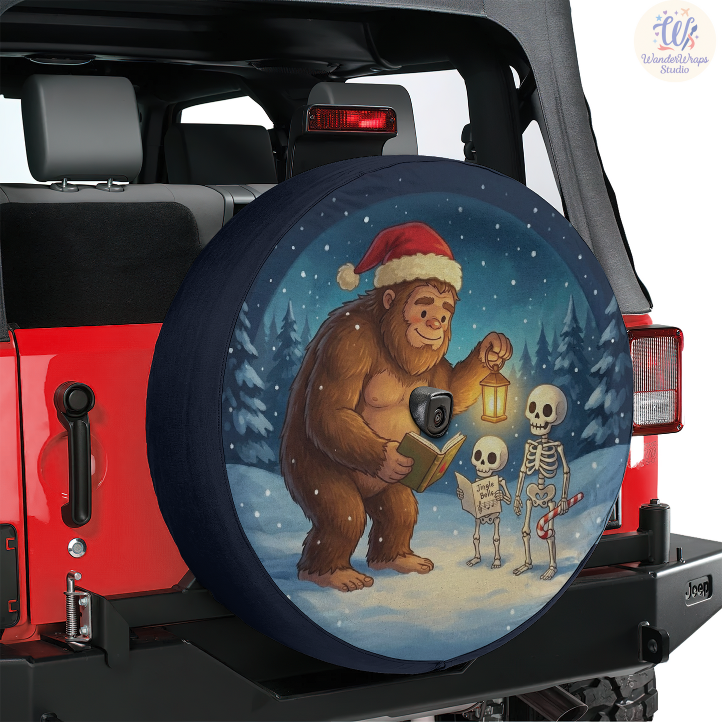 Bigfoot Skeleton Carolers Spare Tire Cover – Waterproof UV Resistant Protector with Camera Hole