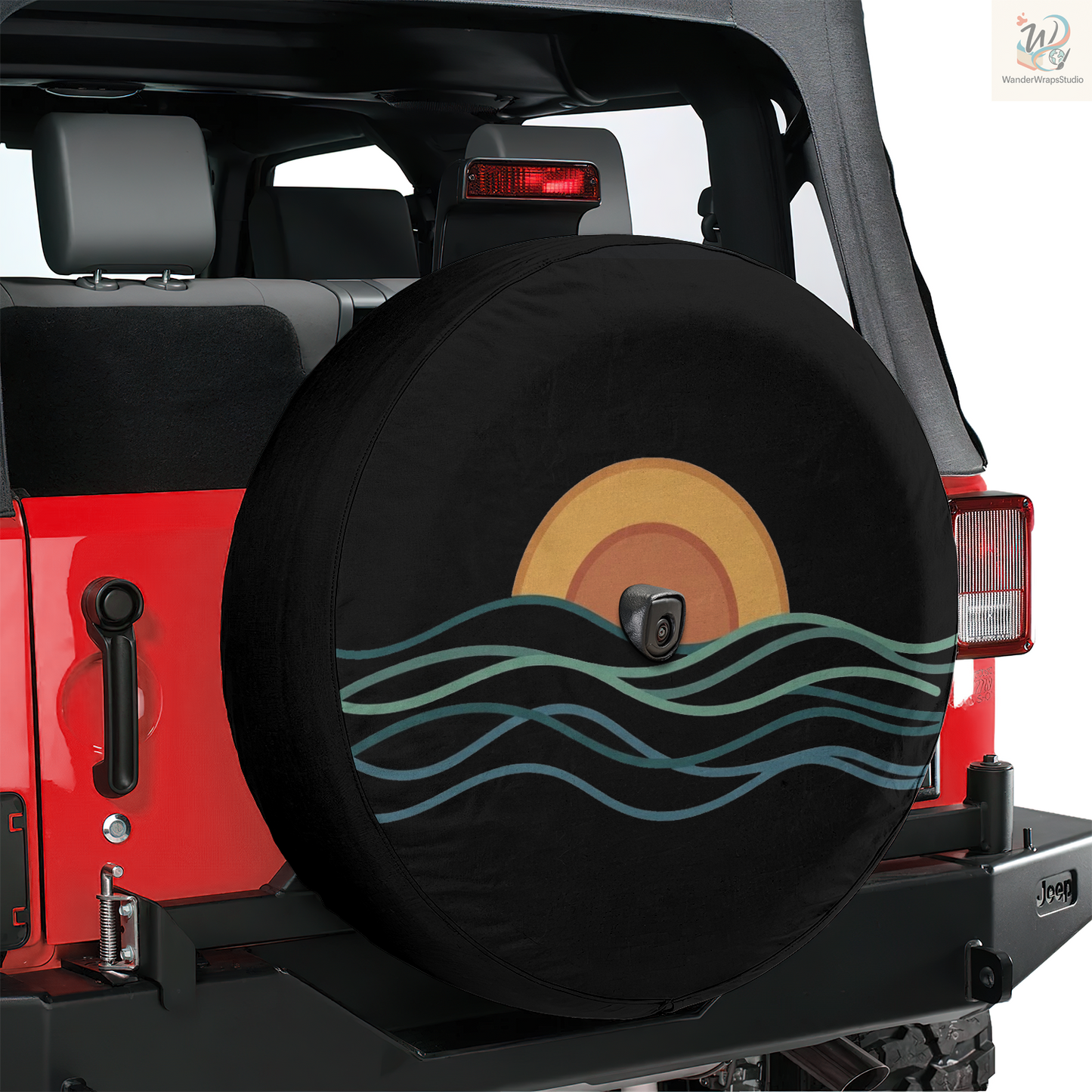 Zen Tattoo Sunset Spare Tire Cover – Waterproof UV Resistant Protector with Camera Hole