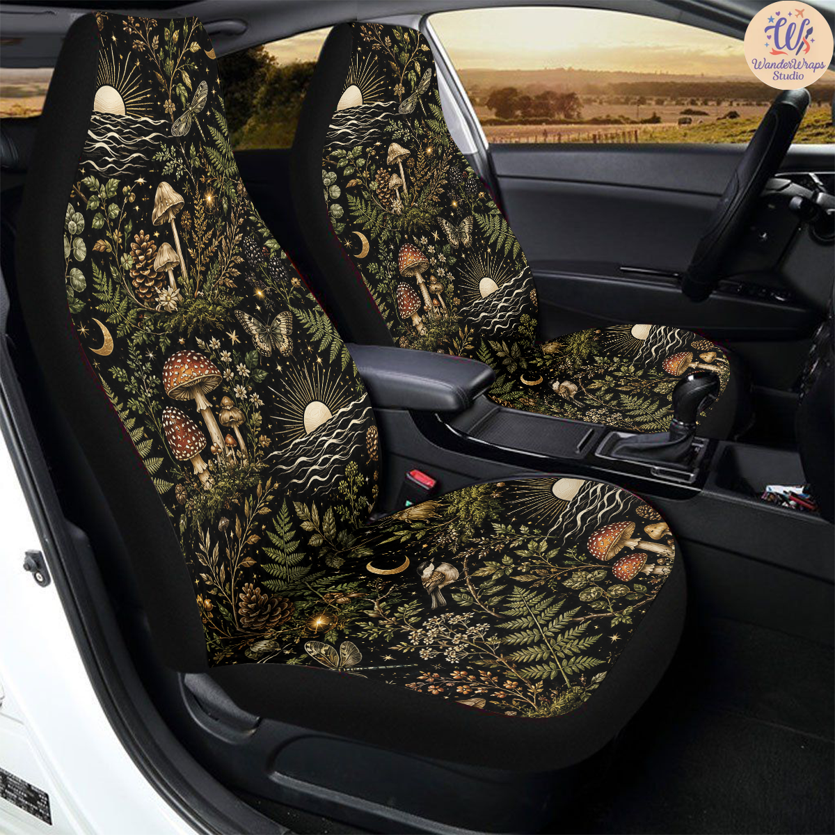 Enchanted Coastal Woodland Sunrise Car Seat Covers – High Quality Graphic and Polar Fleece Protector Set
