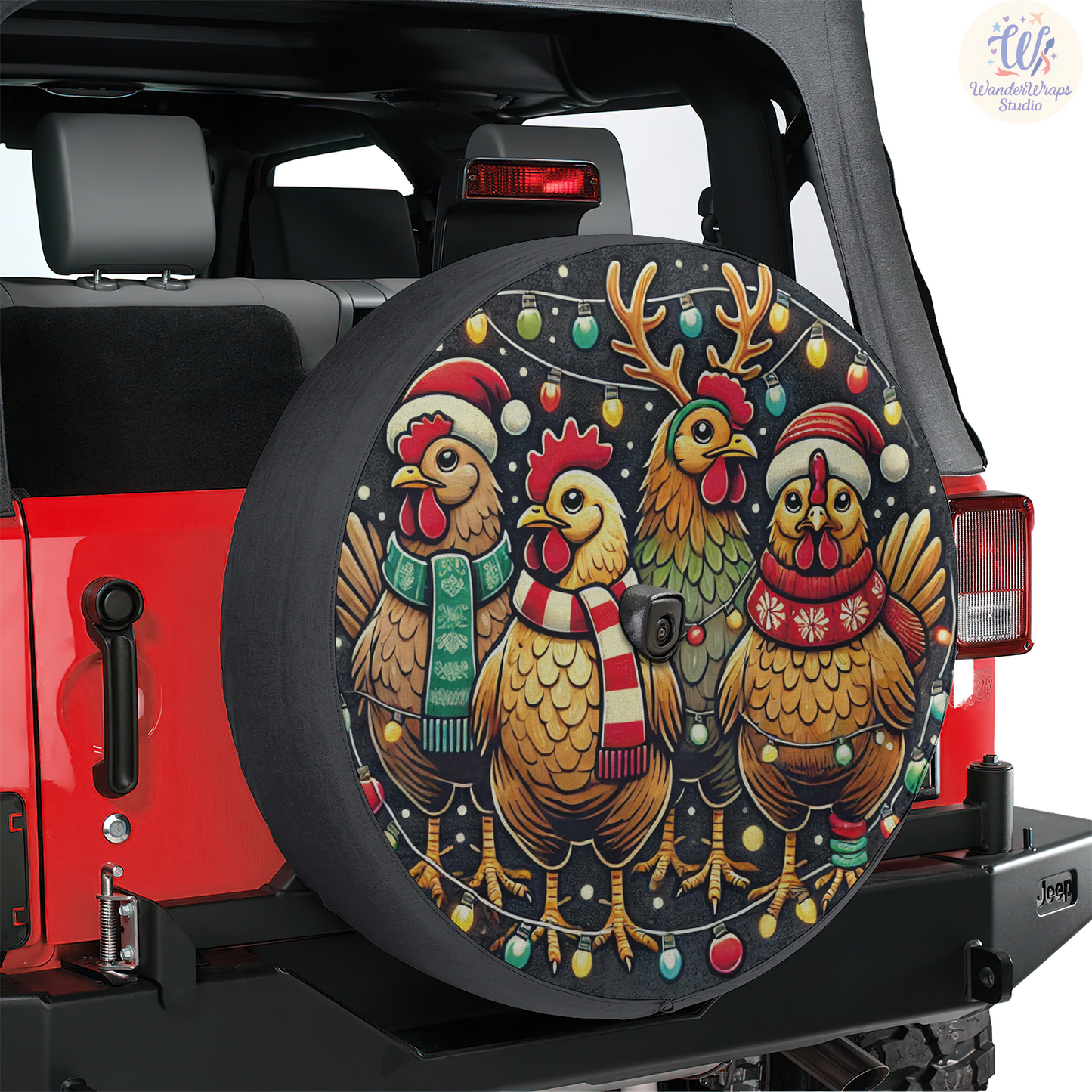 Chicken Festives Spare Tire Cover – Waterproof UV Resistant Protector with Camera Hole