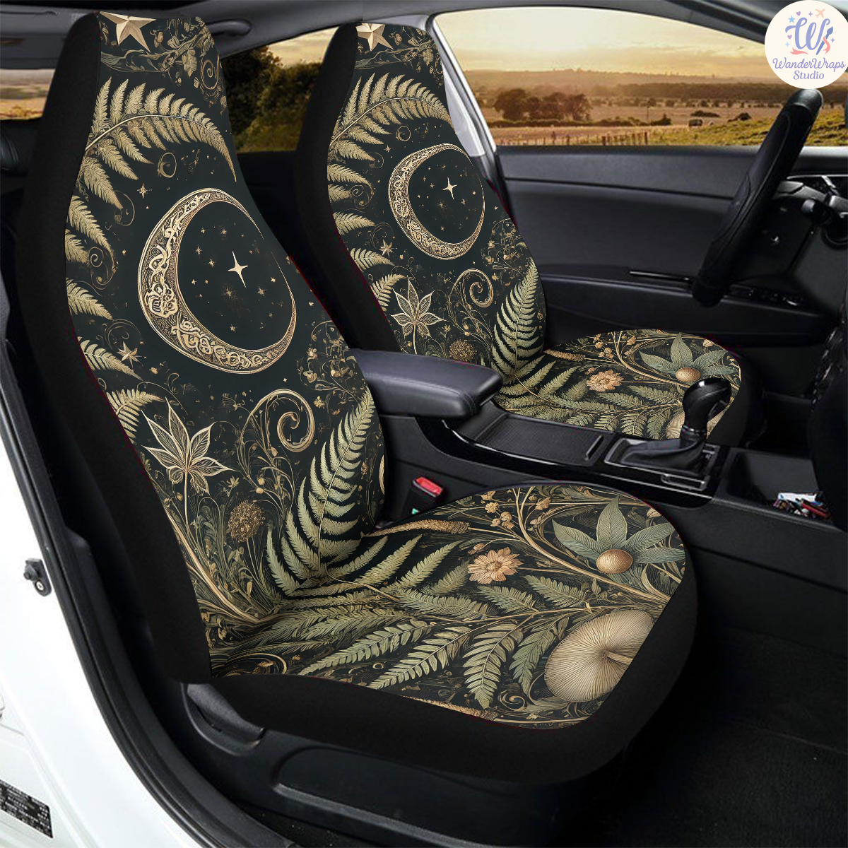 Celestial Forest Night Pattern Car Seat Covers – High Quality Graphic and Polar Fleece Protector Set