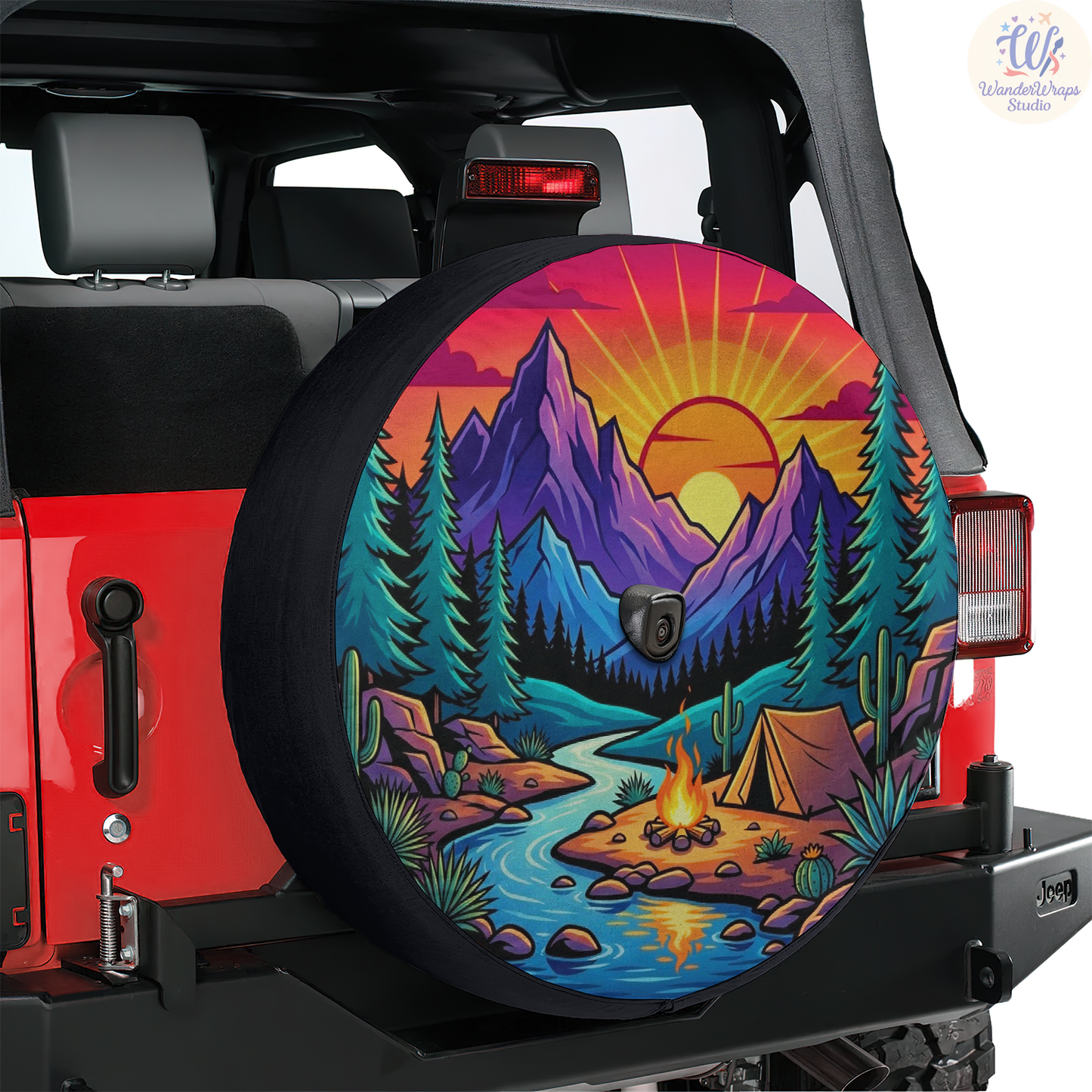 Mountain Landscape At Sunset Spare Tire Cover – Waterproof UV Resistant Protector with Camera Hole
