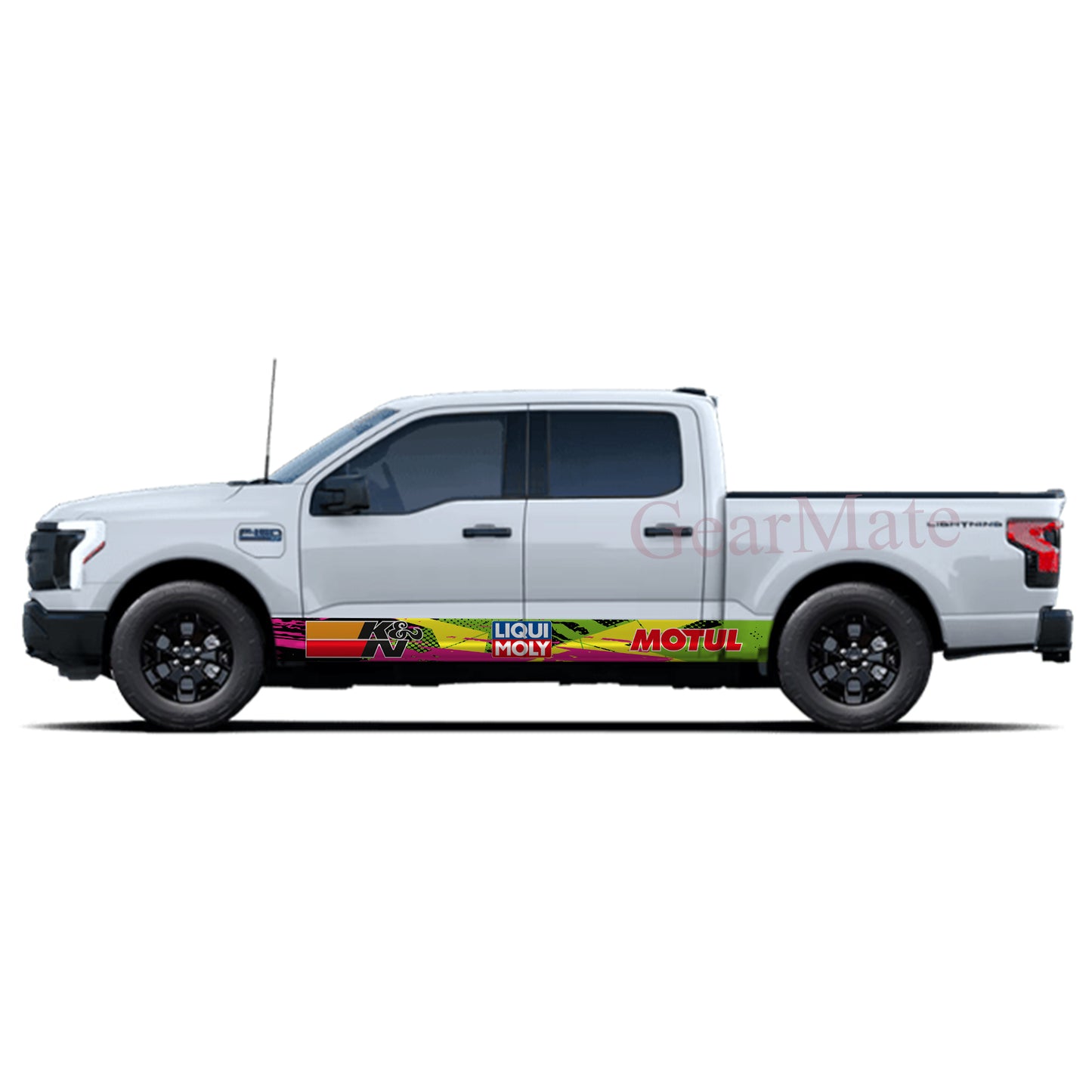 Racing Stripe Pink Green Liqui Moly Rocker Panel Graphic Decal Kit (Left & Right Sides) - High Quality Vinyl for Trucks & SUVs