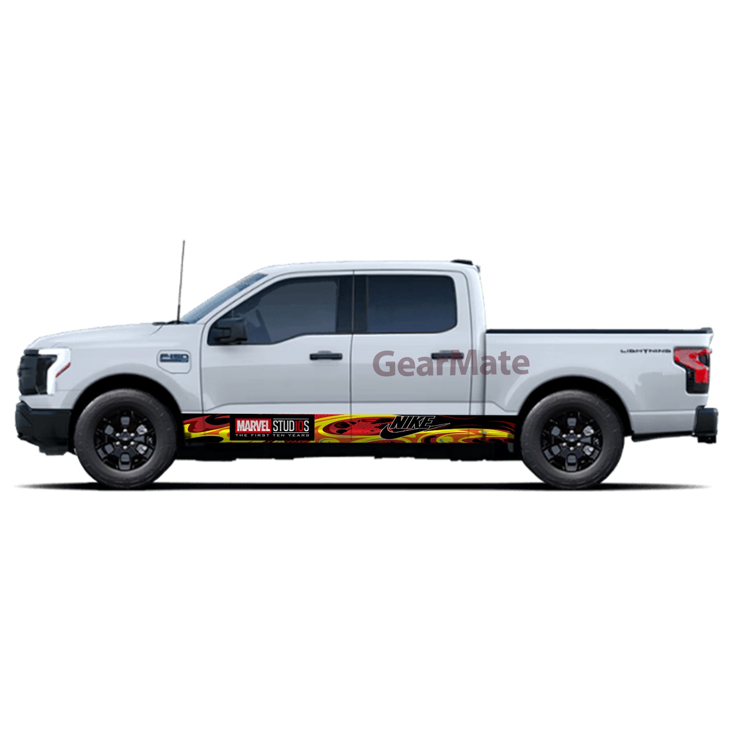 Racing Fire Red Marvel Nike Panel Graphic Decal Kit (Left & Right Sides) - High Quality Vinyl for Trucks & SUVs