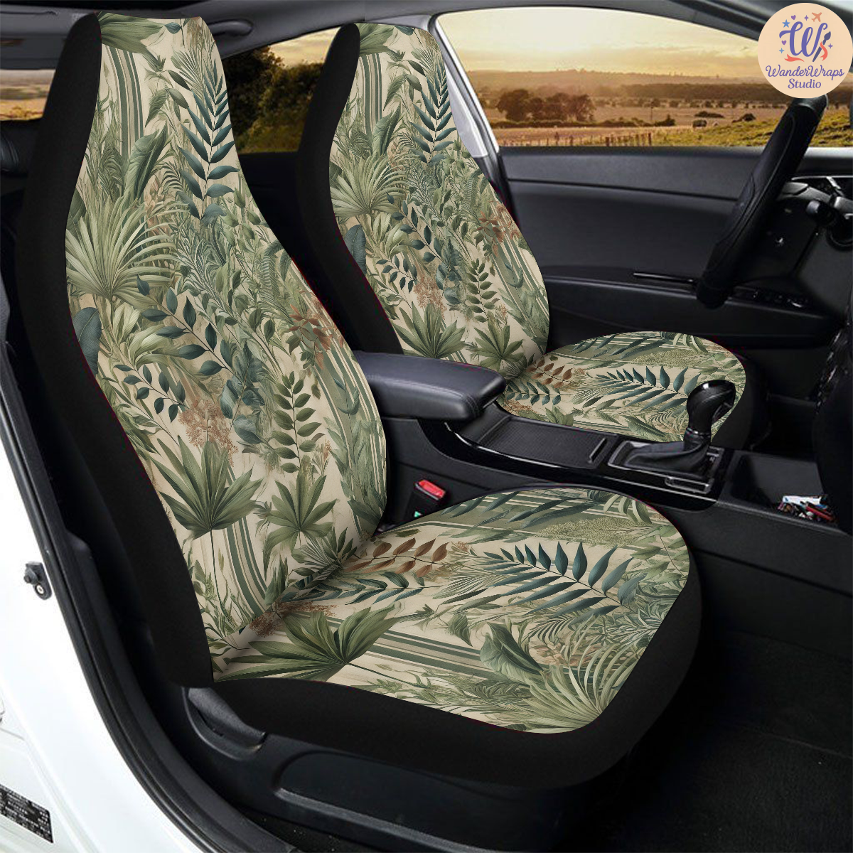 Green Wildflowers Car Seat Covers – High Quality Graphic and Polar Fleece Protector Set