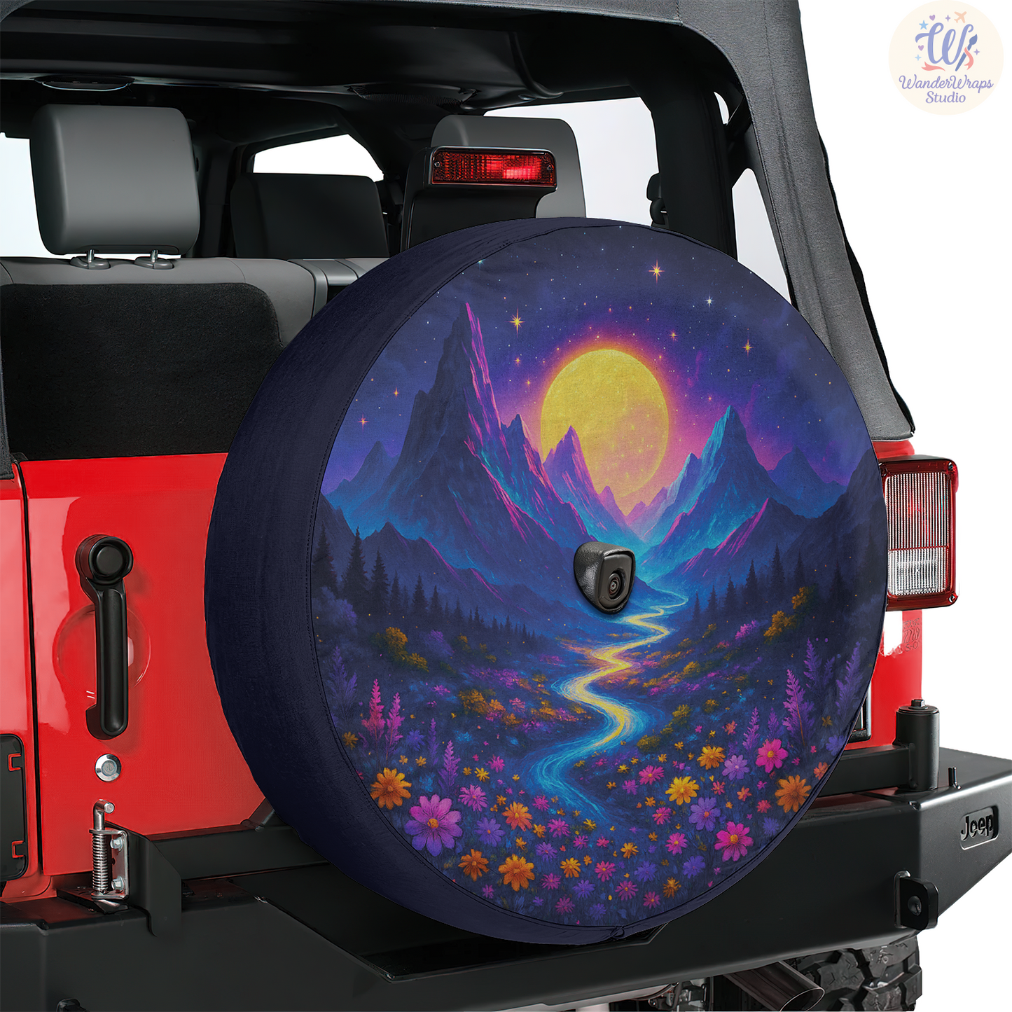 Mountain Night Spare Tire Cover – Waterproof UV Resistant Protector with Camera Hole