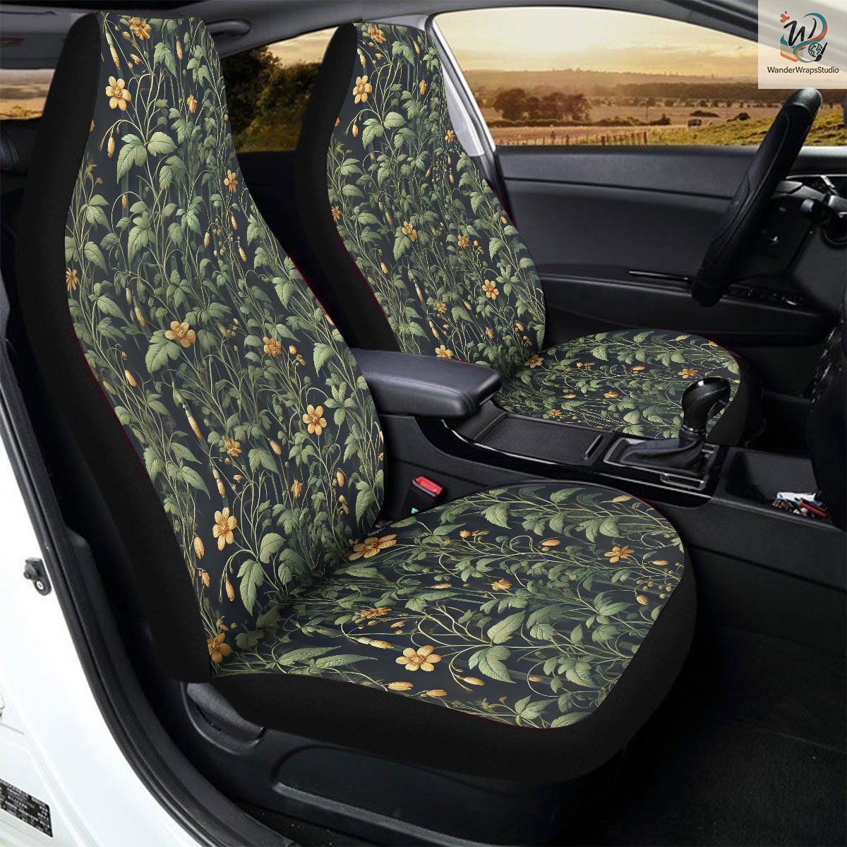 Dark Floral Seamless Pattern Car Seat Covers – High Quality Graphic and Polar Fleece Protector Set
