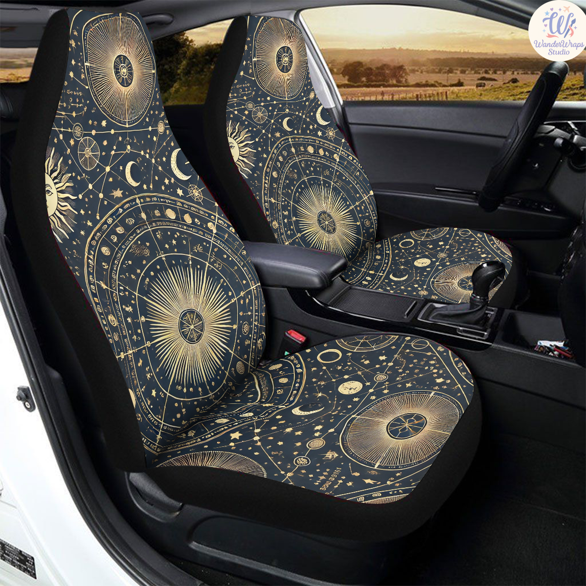 Celestial Astrology Car Seat Covers – High Quality Graphic and Polar Fleece Protector Set